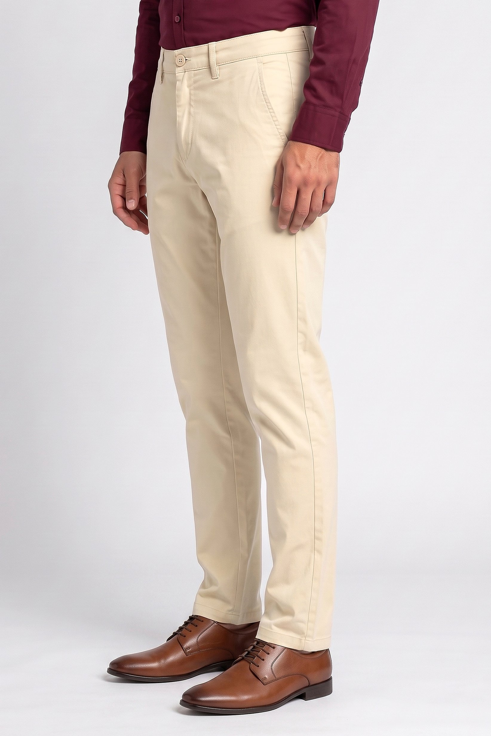 Men Straight Solid Chino Pants, Cream
