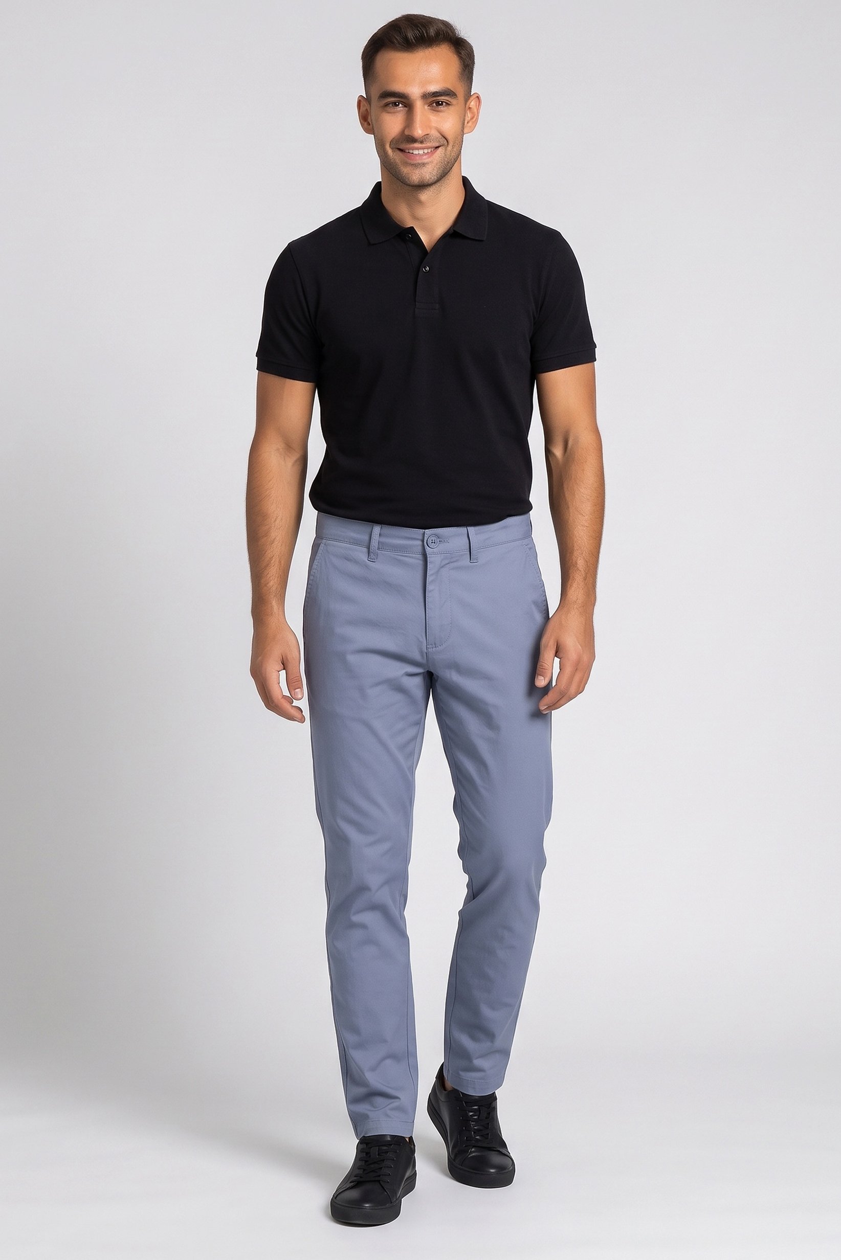 Men Slim Fit Solid Chino Pants, Light Blue