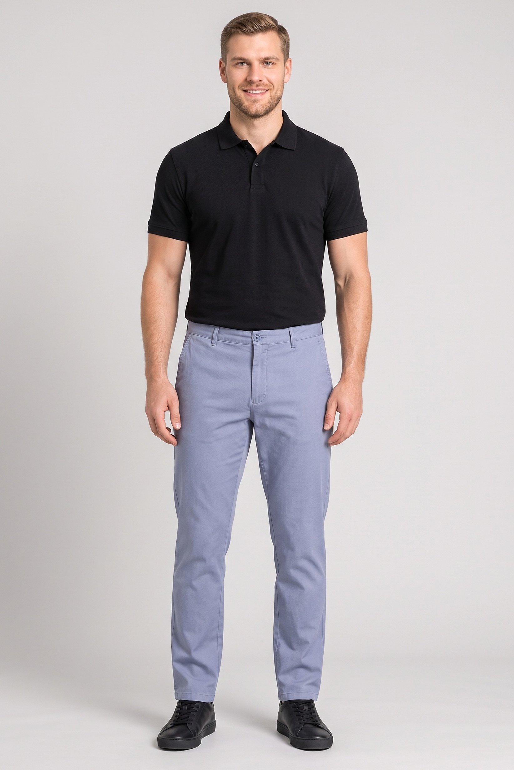 Men Regular Fit Solid Chino Pants, Light Blue