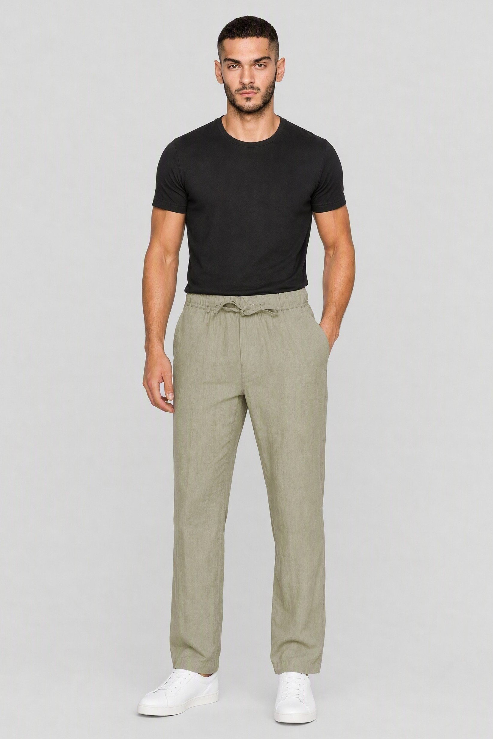 Men Comfort Fit Chambray Straight Leg Pants, Sage
