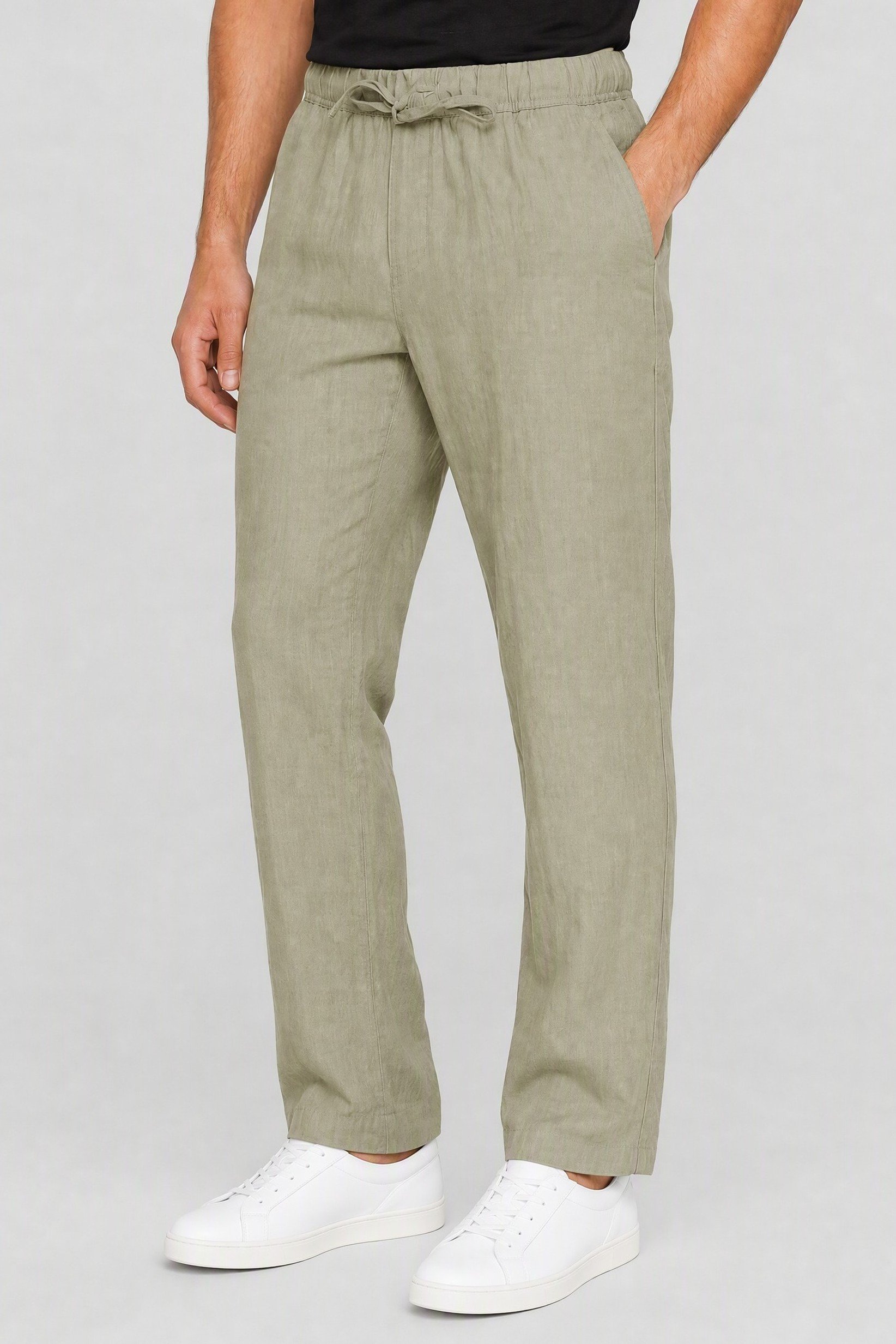 Men Comfort Fit Chambray Straight Leg Pants, Sage