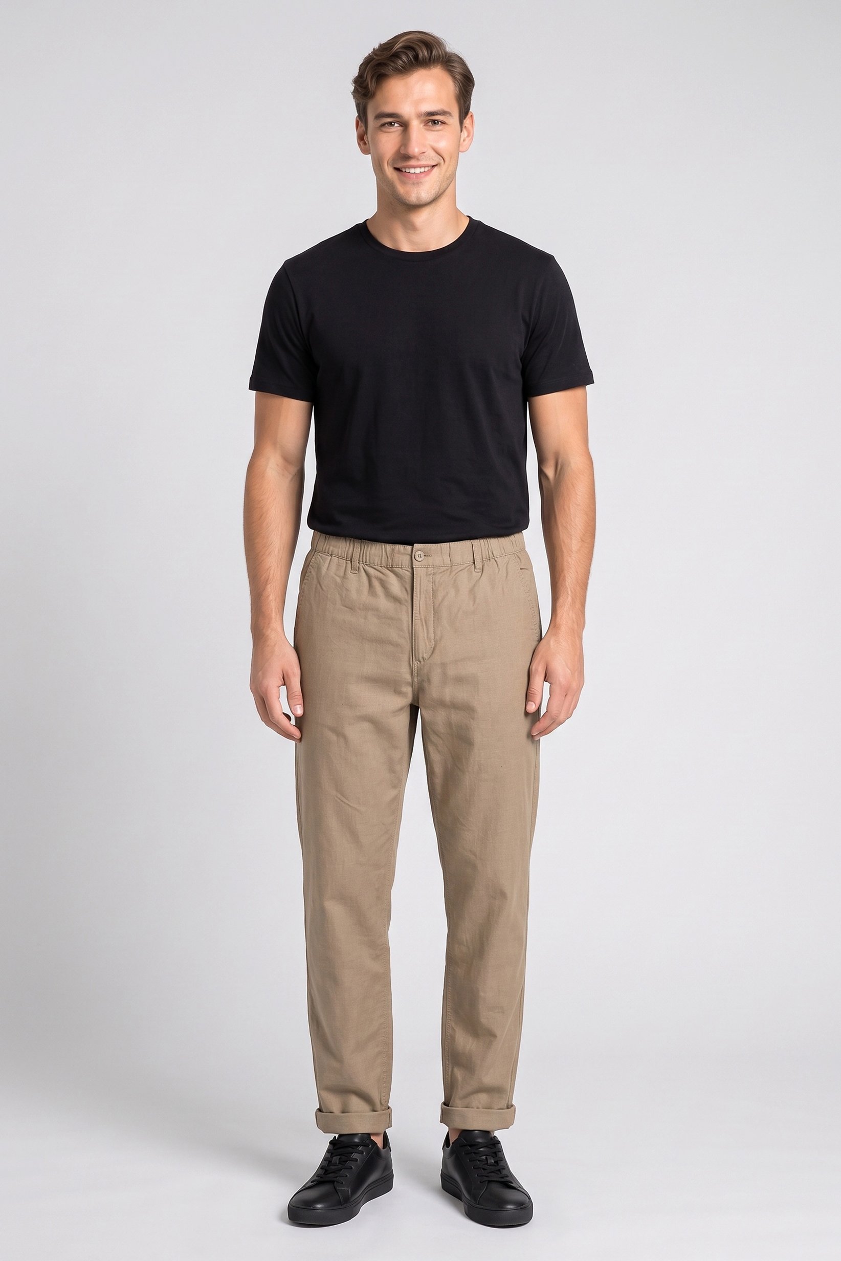 Men Chino Fit Solid Straight Leg Pants, Taupe