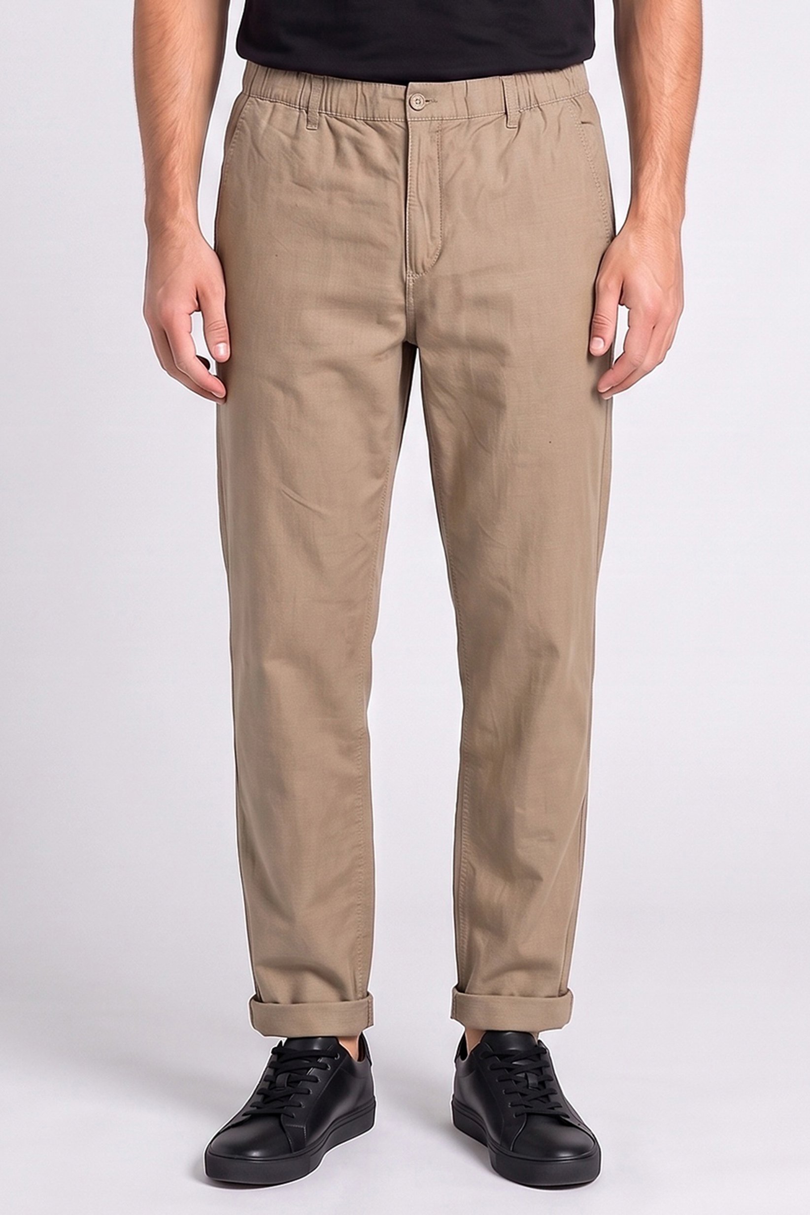 Men Chino Fit Solid Straight Leg Pants, Taupe