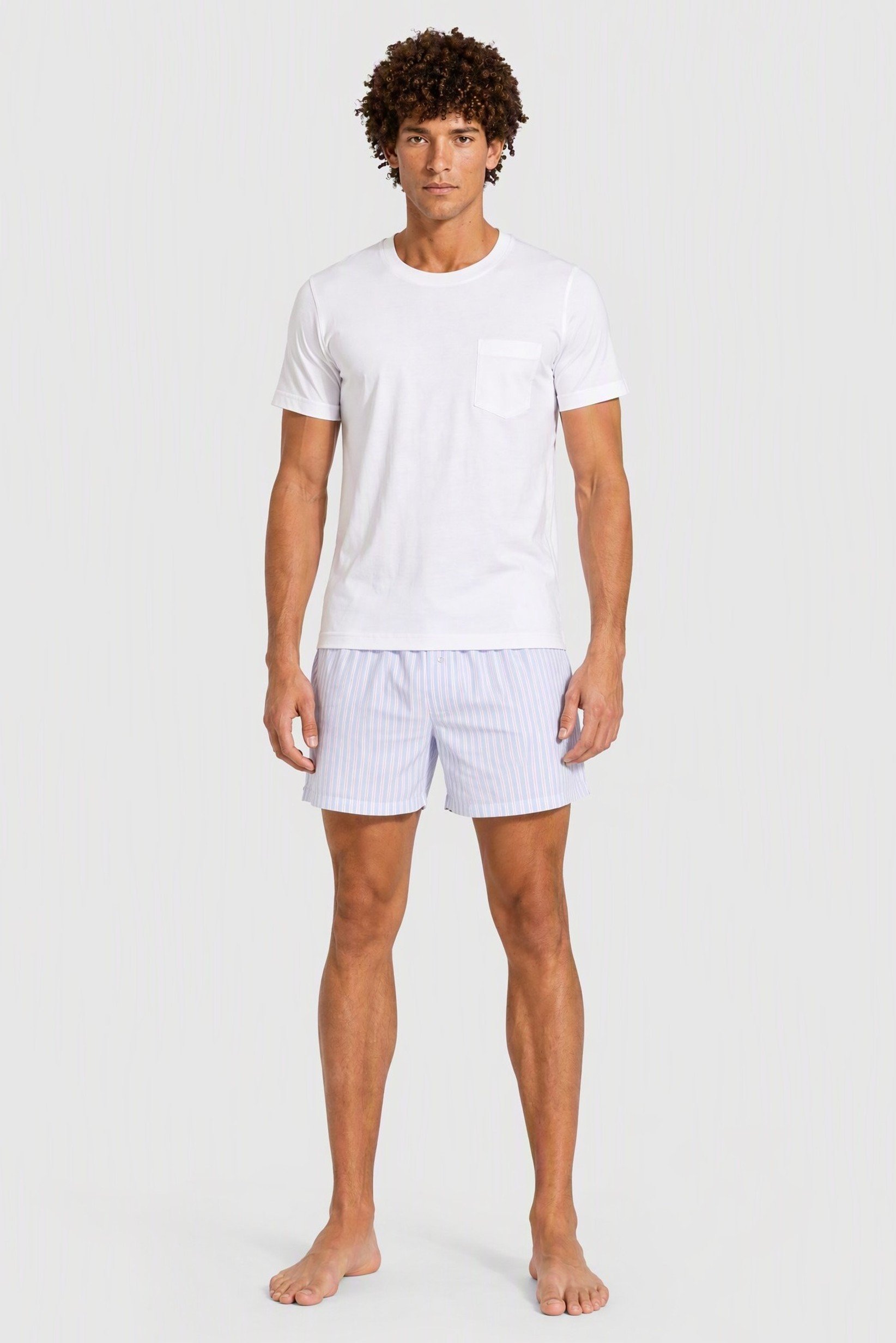 Men 2 Pieces Stripe Print T- Shirt And Shorts Pajama Set, Multicolor
