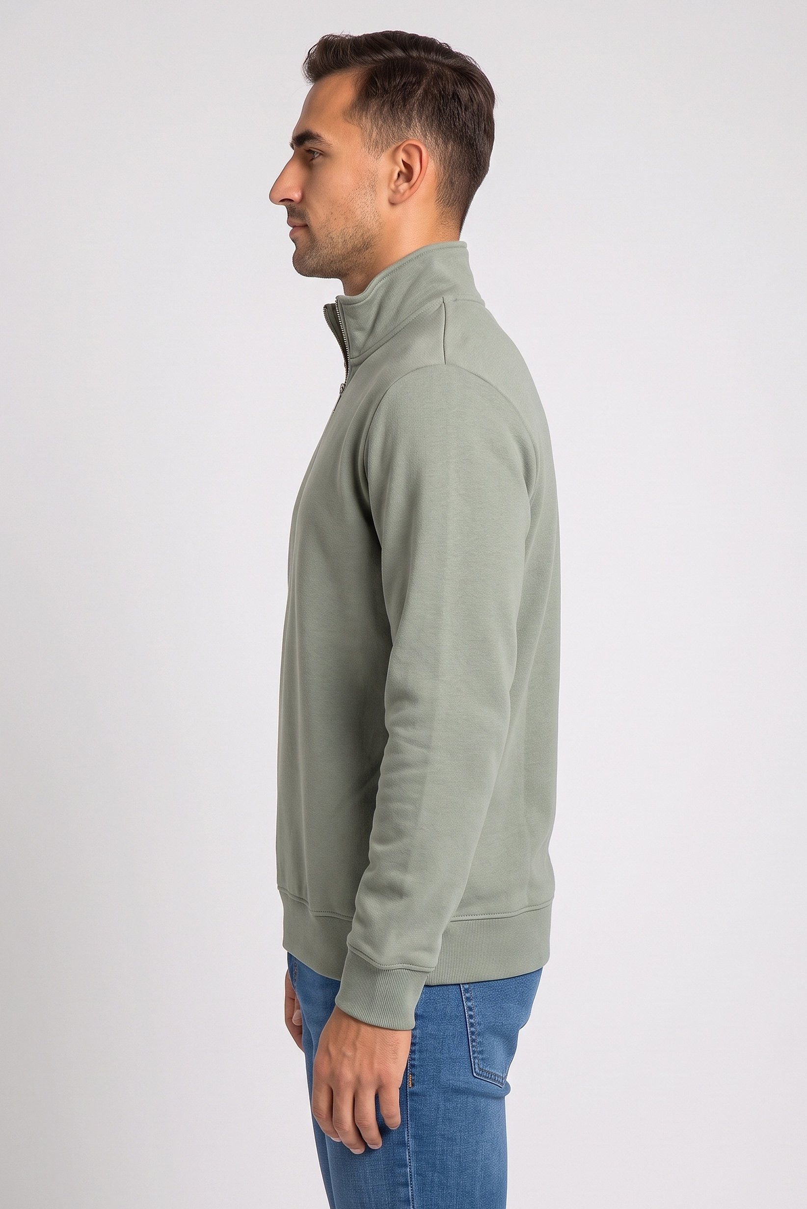 Men Mock Neck Long Sleeve Plain Sweatshirt, Sage Green
