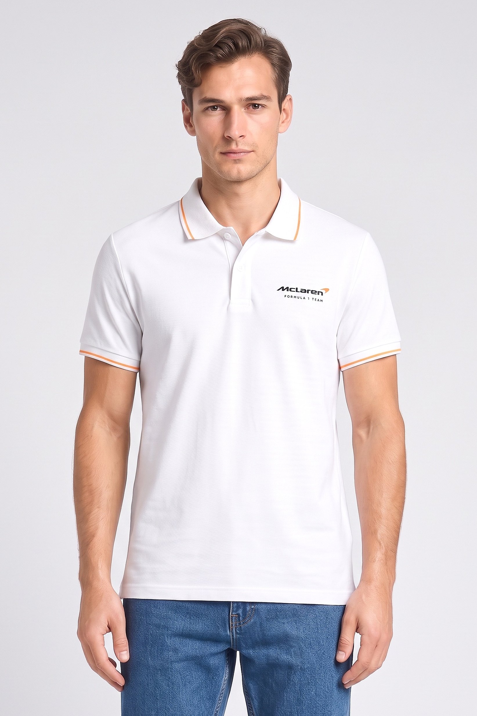 Celio x Mclaren Men Regular Fit Embroidered Logo Short Sleeve Polo Shirt, White