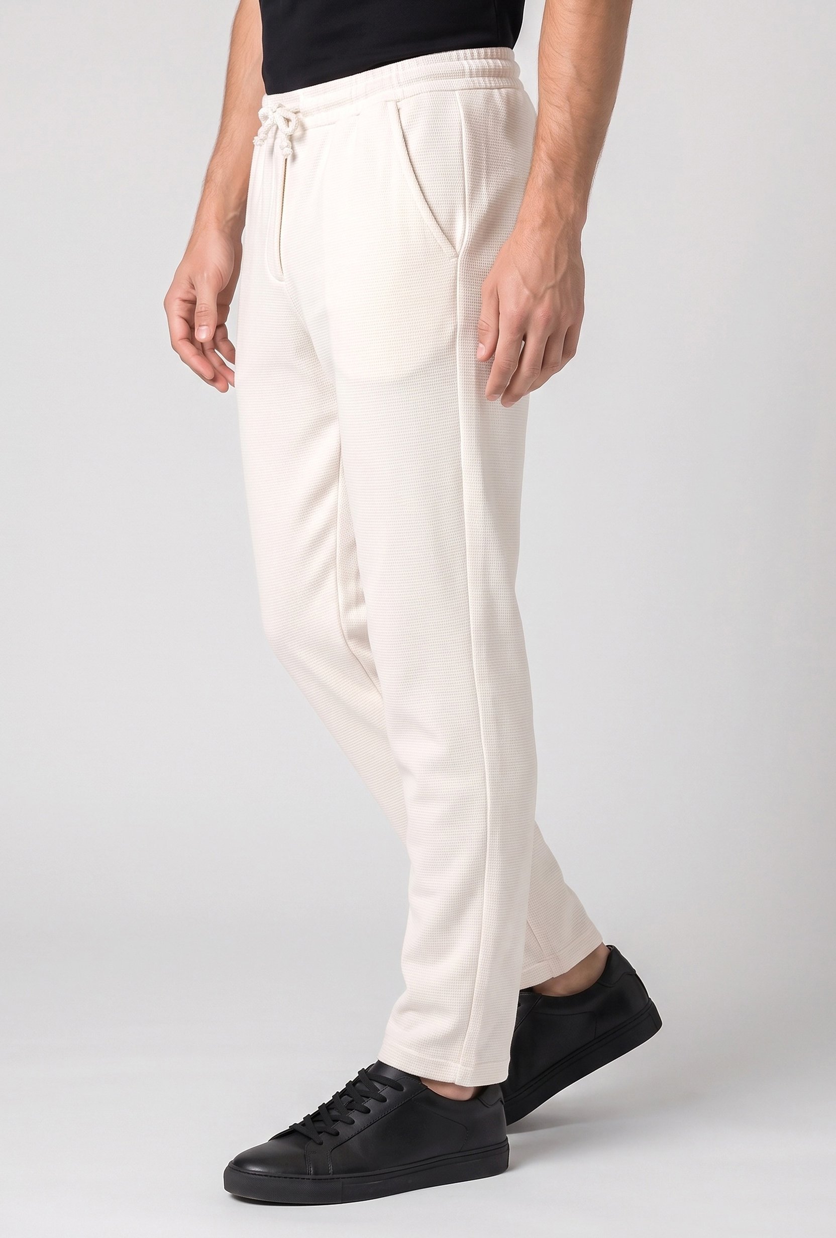 Men Comfort Fit Textured Straight Leg Pants, Off White