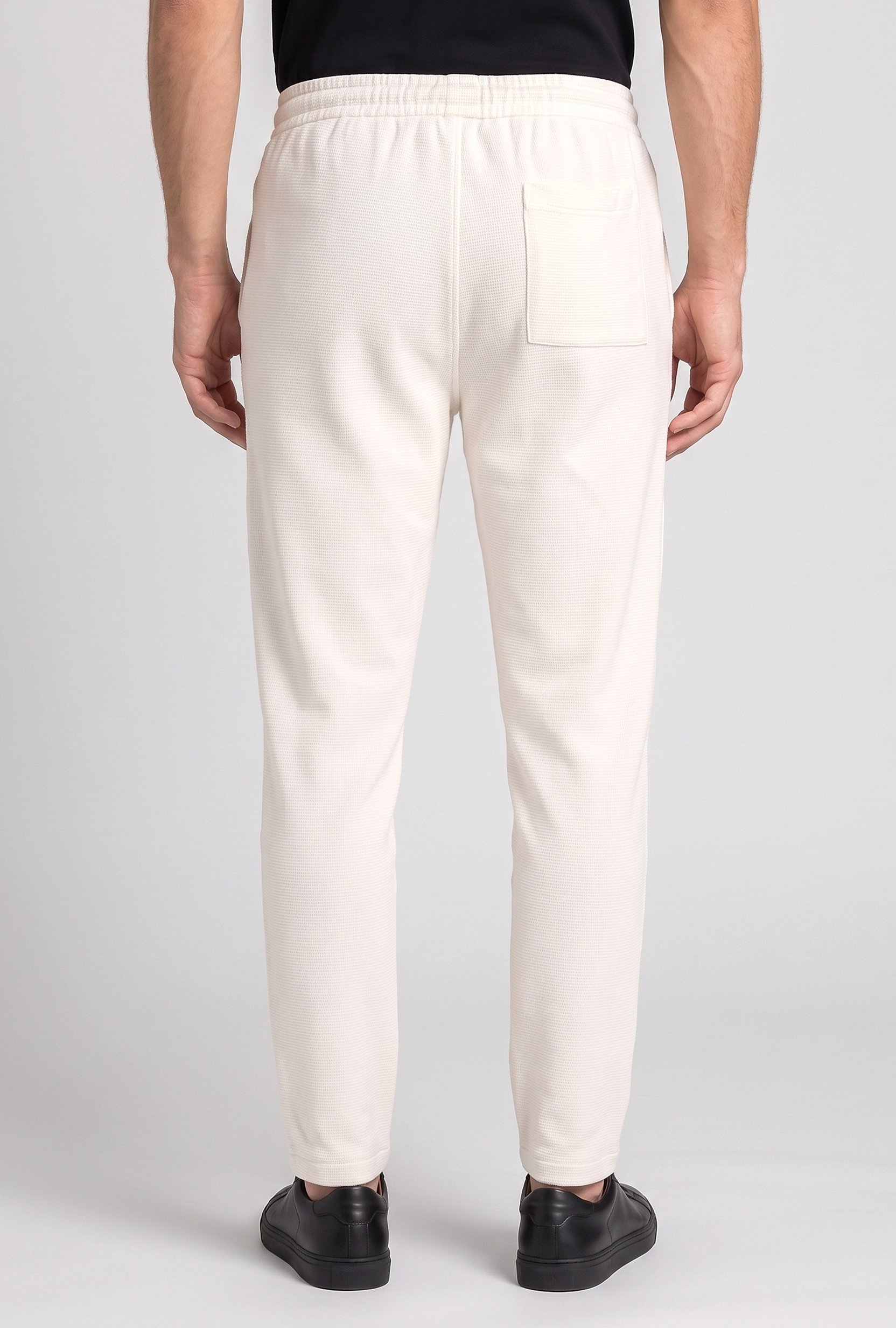 Men Comfort Fit Textured Straight Leg Pants, Off White