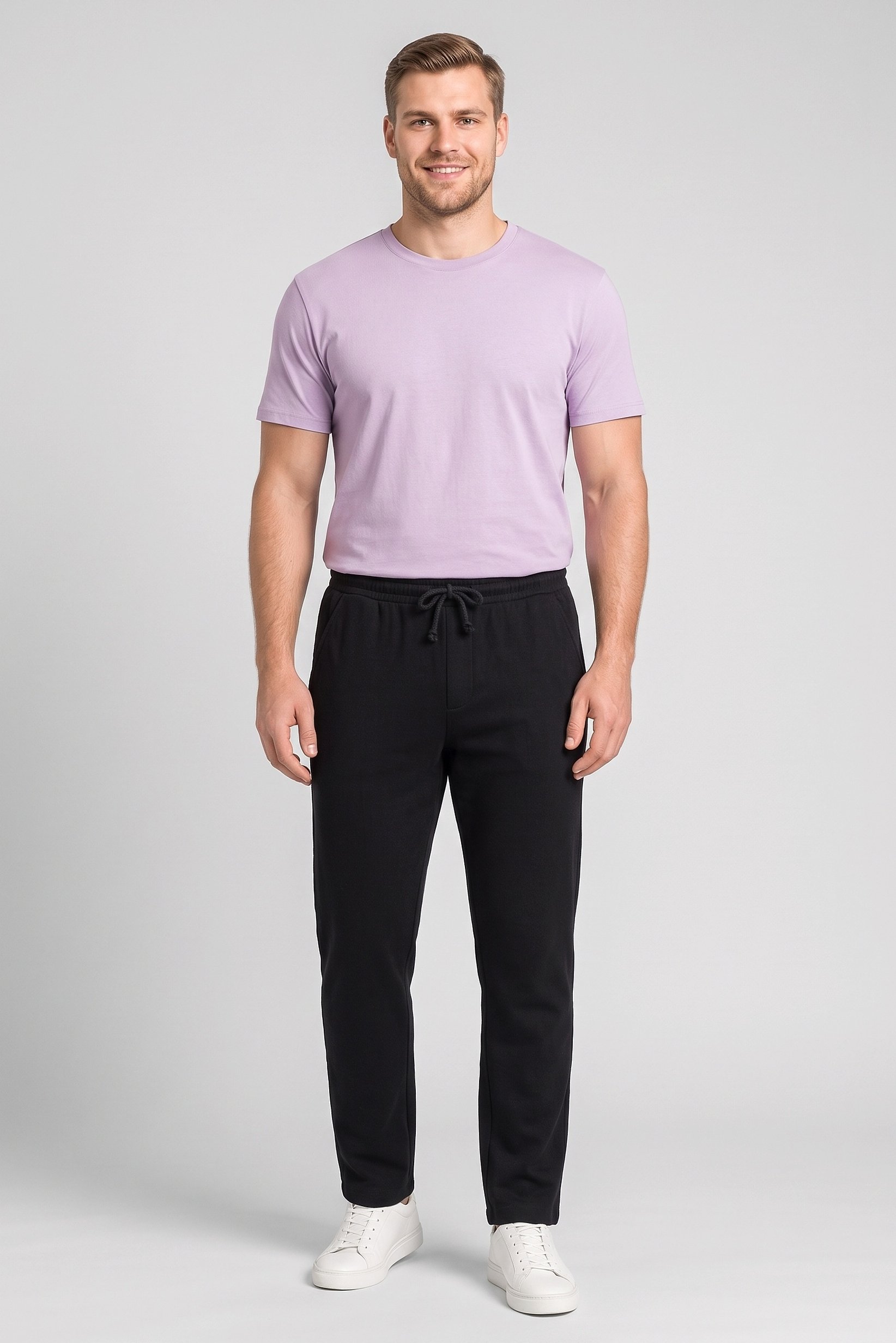 Men Comfort Fit Textured Straight Leg Pants, Black