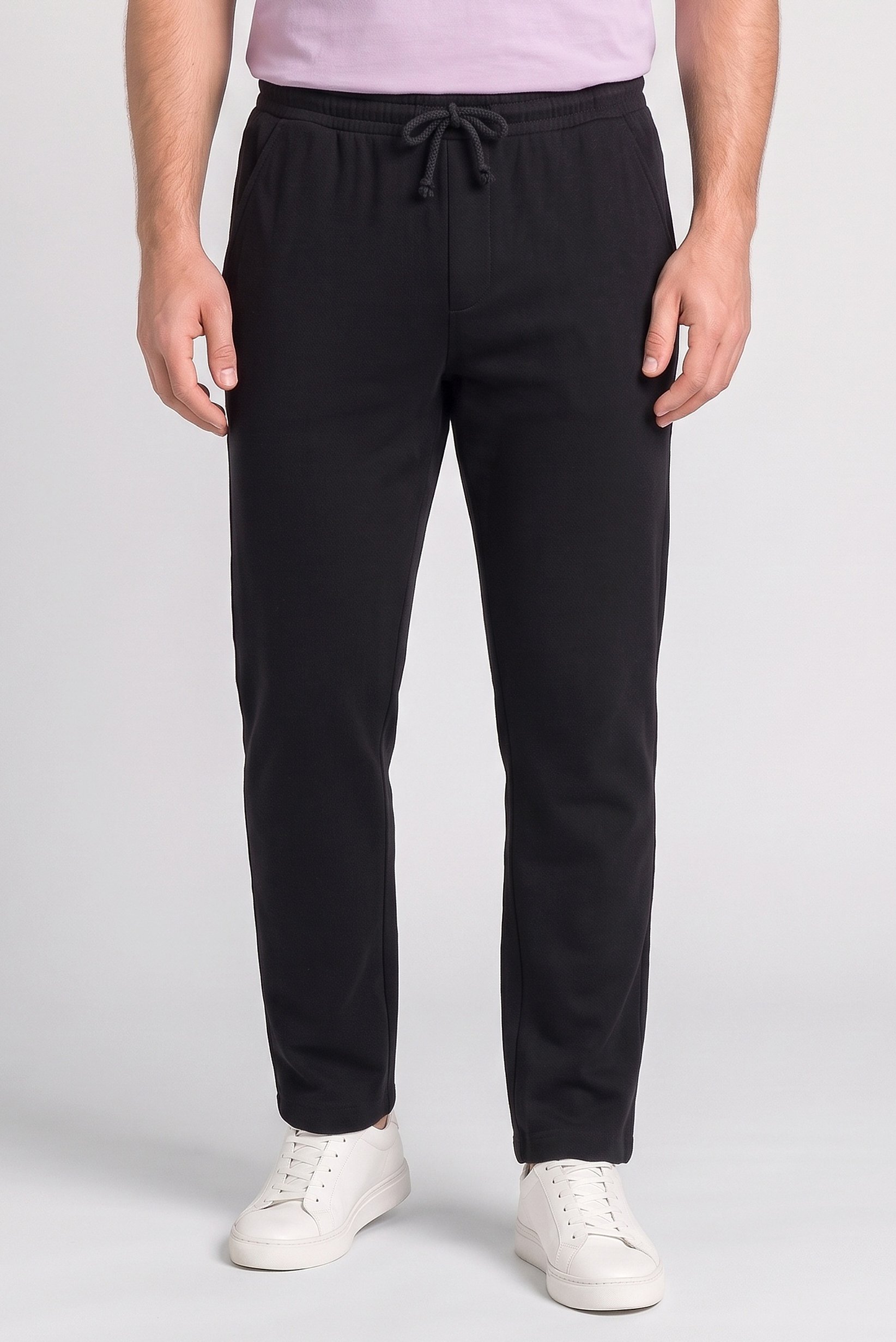 Men Comfort Fit Textured Straight Leg Pants, Black