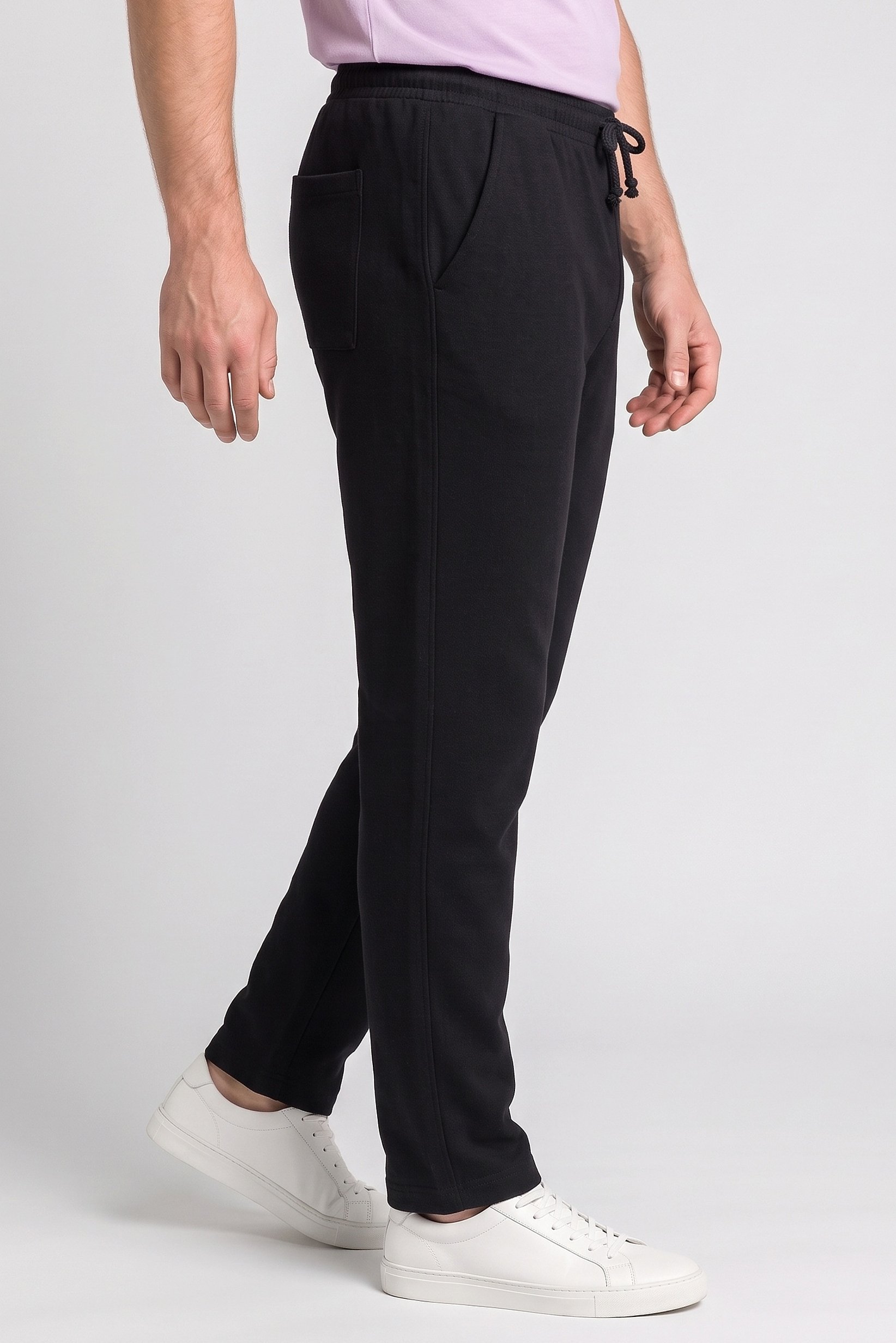Men Comfort Fit Textured Straight Leg Pants, Black