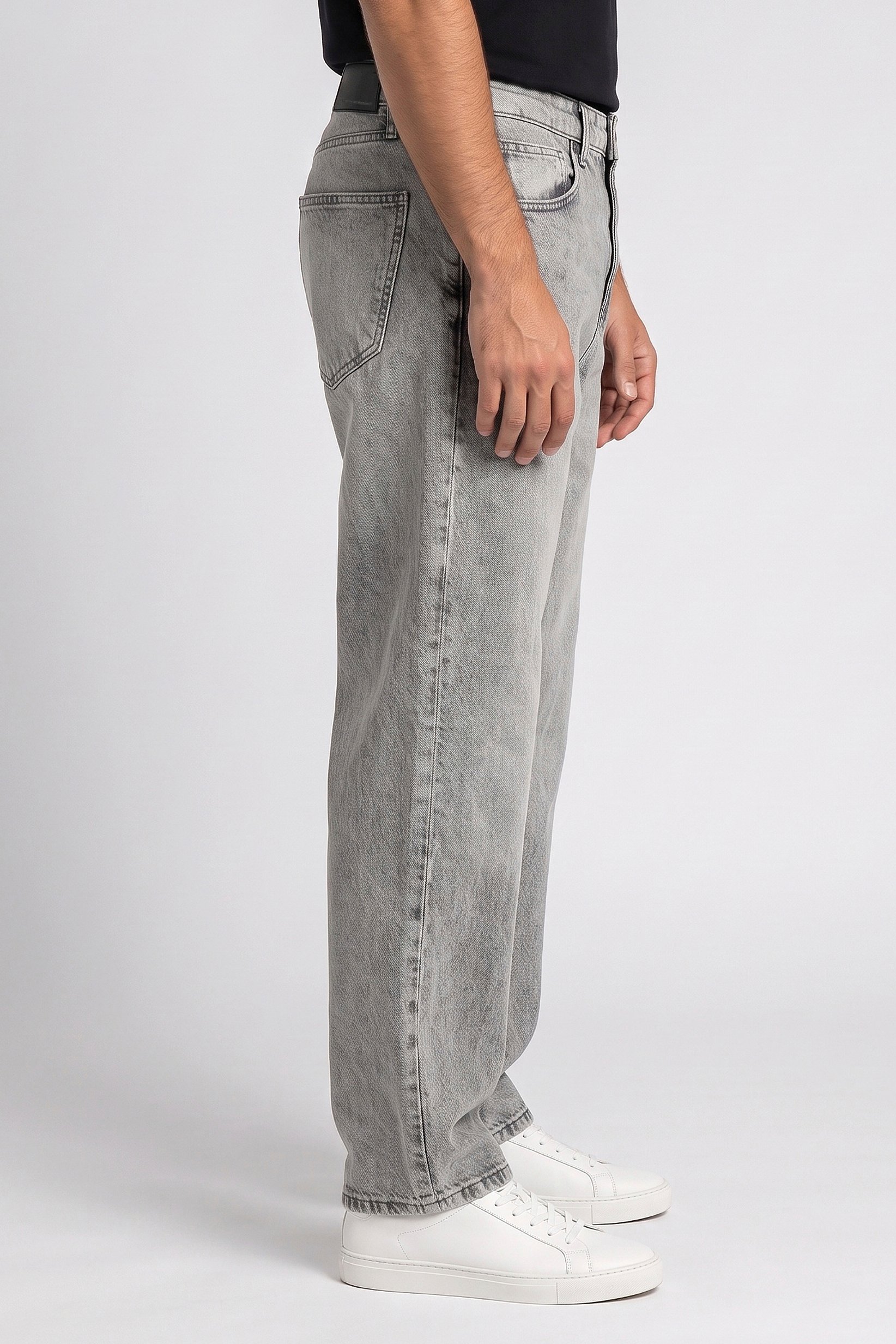Men Baggy Fit Washed Non Stretchable Jeans, Light Grey