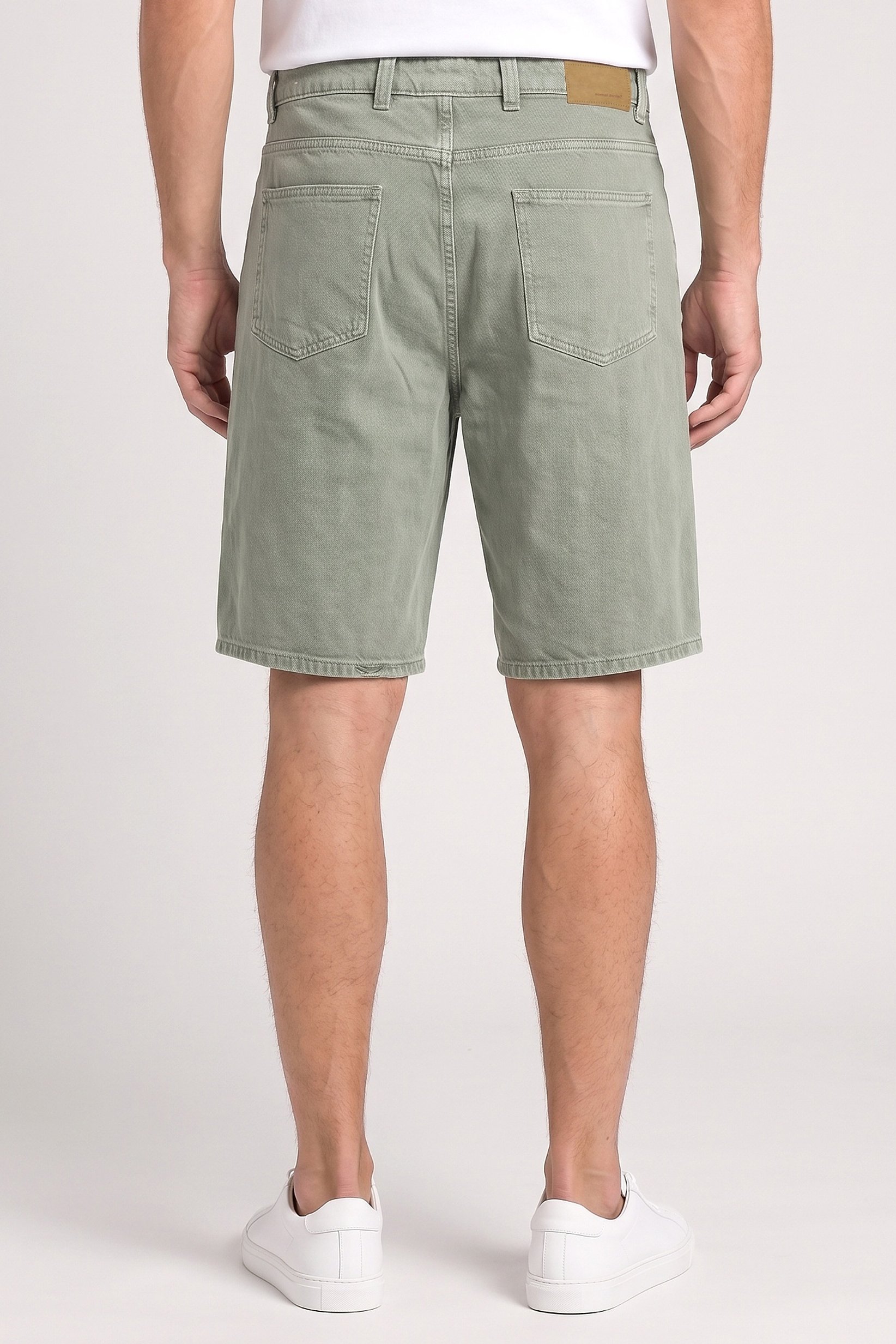 Men Solid Long Denim Shorts, Sage Green