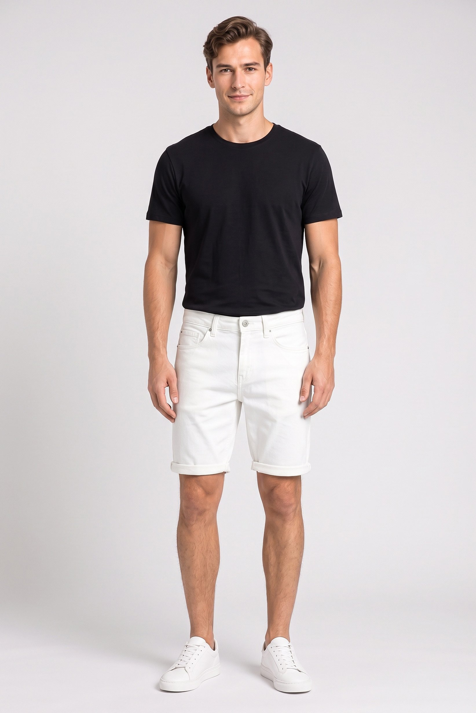Men Regular Fit Washed Denim Shorts, White