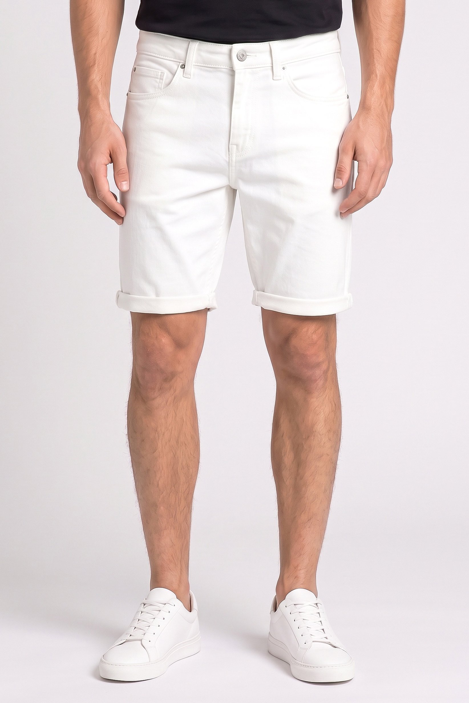 Men Regular Fit Washed Denim Shorts, White