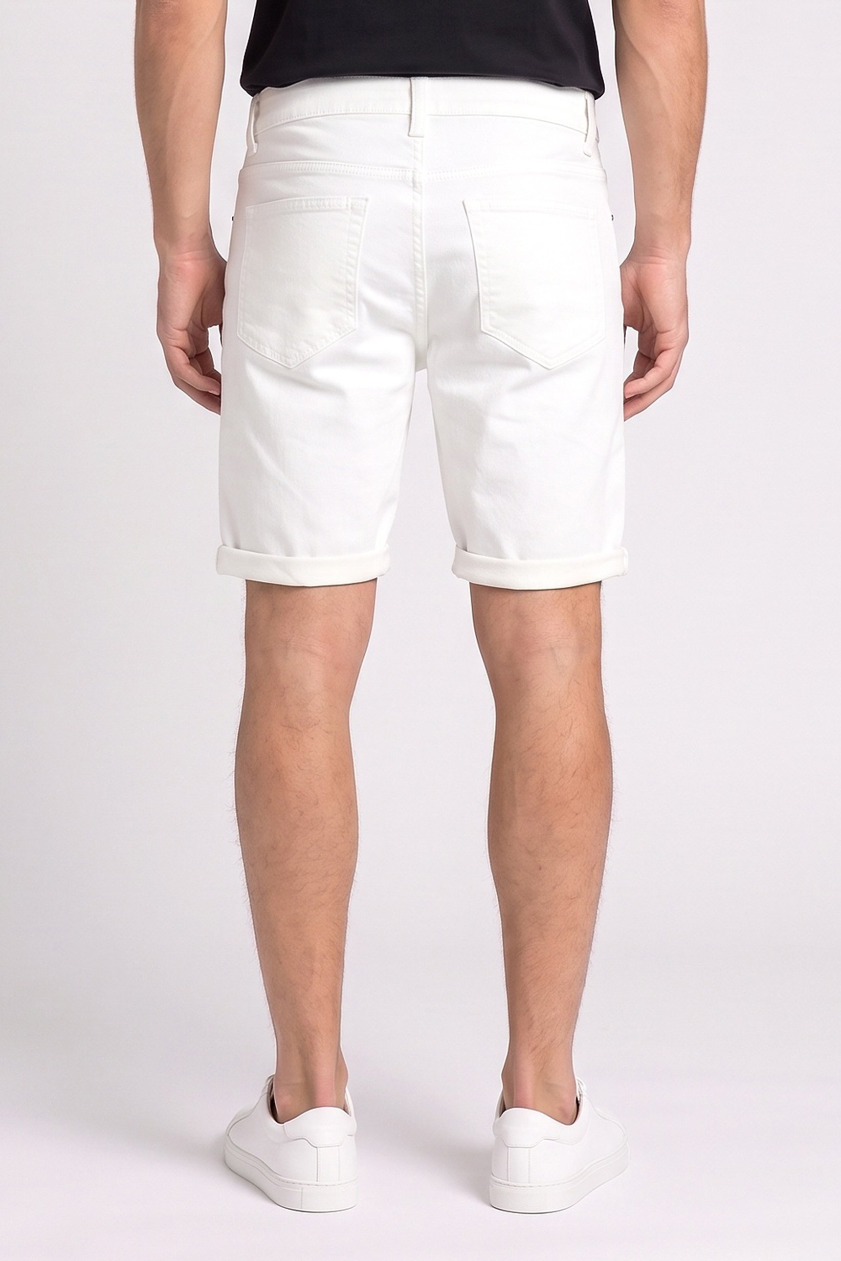 Men Regular Fit Washed Denim Shorts, White