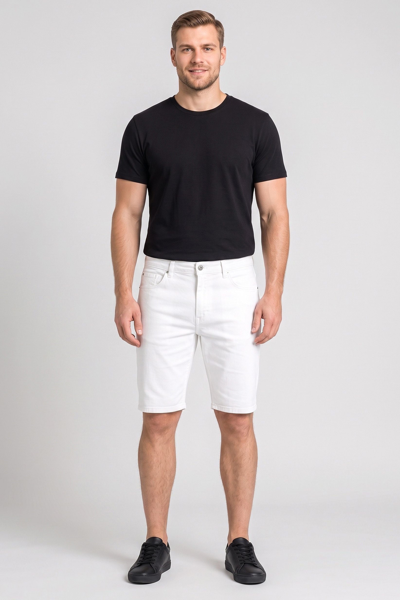Men Solid Denim Maille Shorts, White