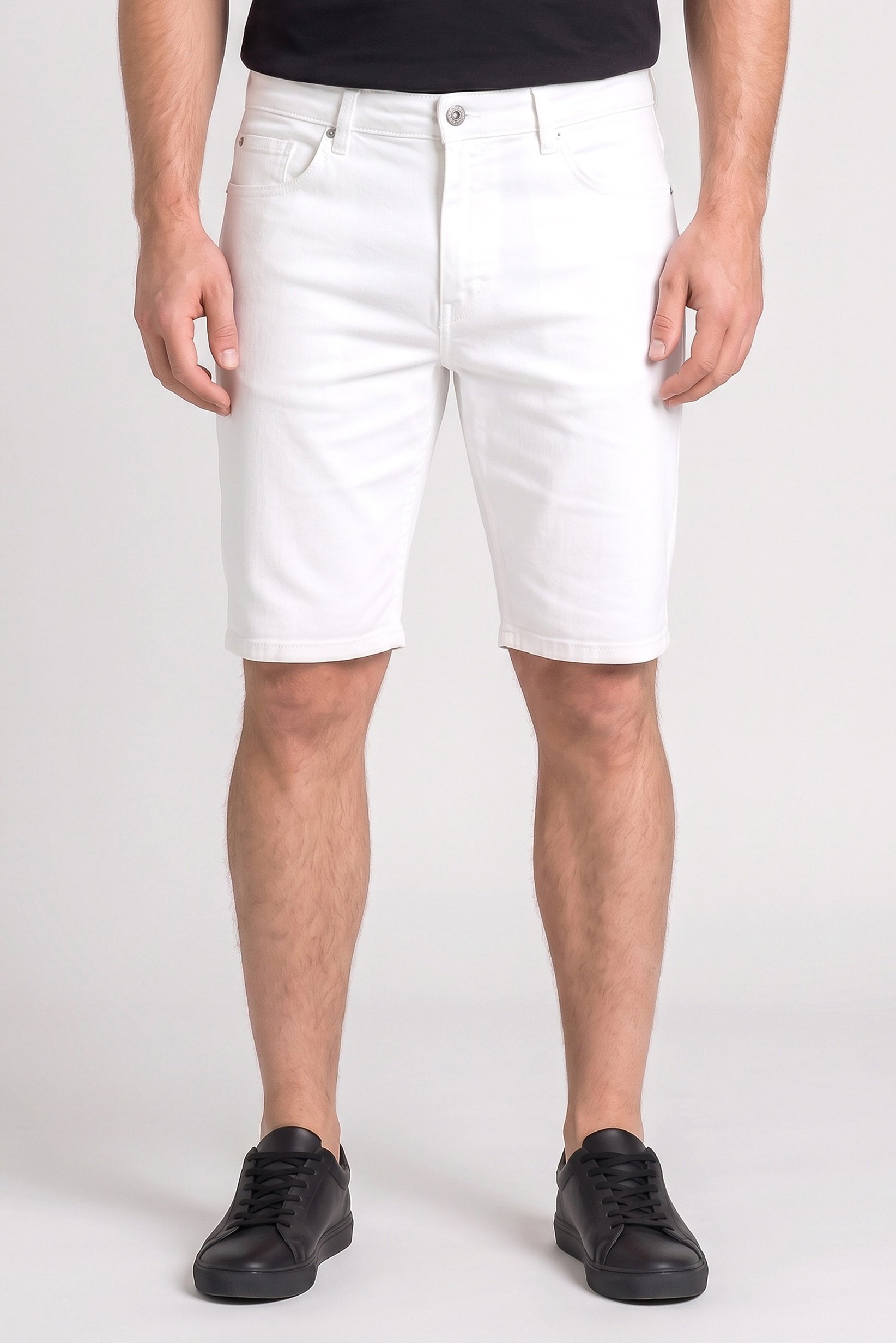 Men Solid Denim Maille Shorts, White