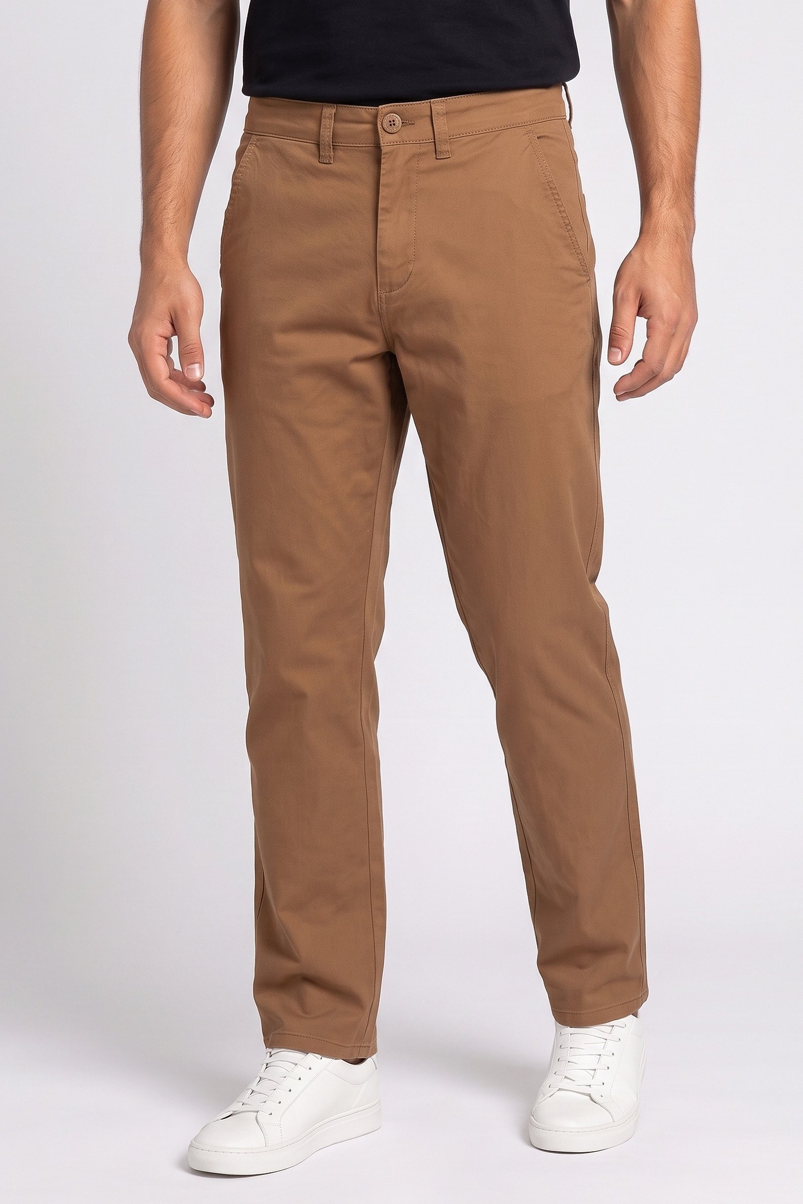 Men Regular Fit Solid Chino Pants, Dark Tan