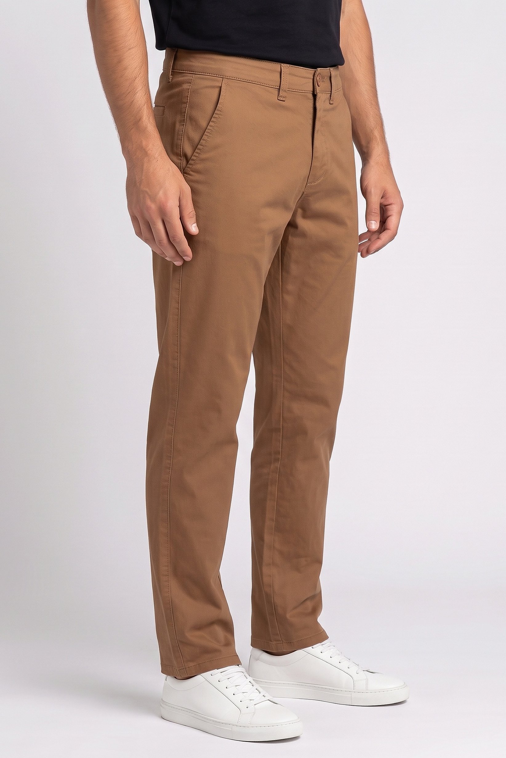 Men Regular Fit Solid Chino Pants, Dark Tan