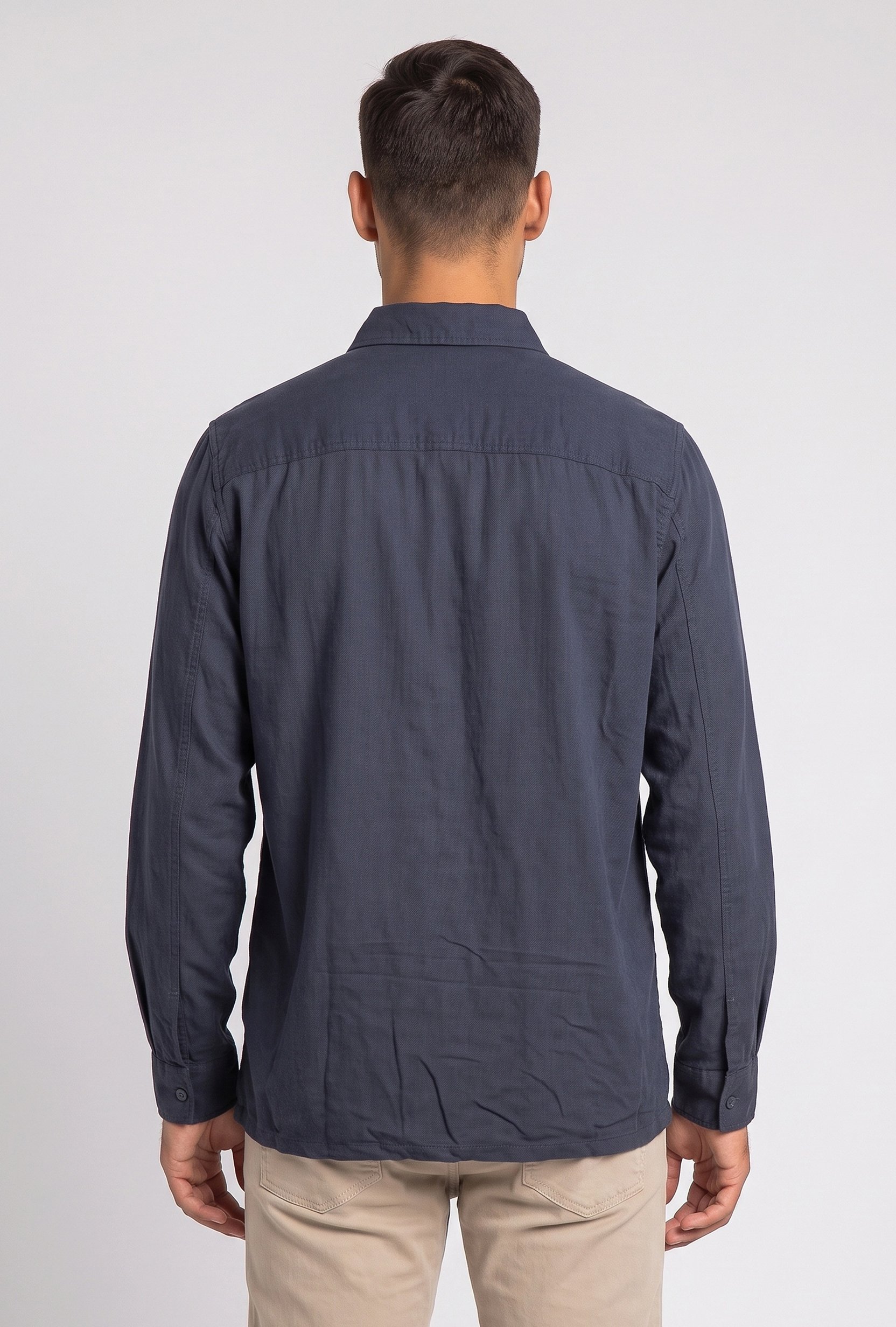 Men Regular Fit Plain Long Sleeve Casual Shirt, Navy