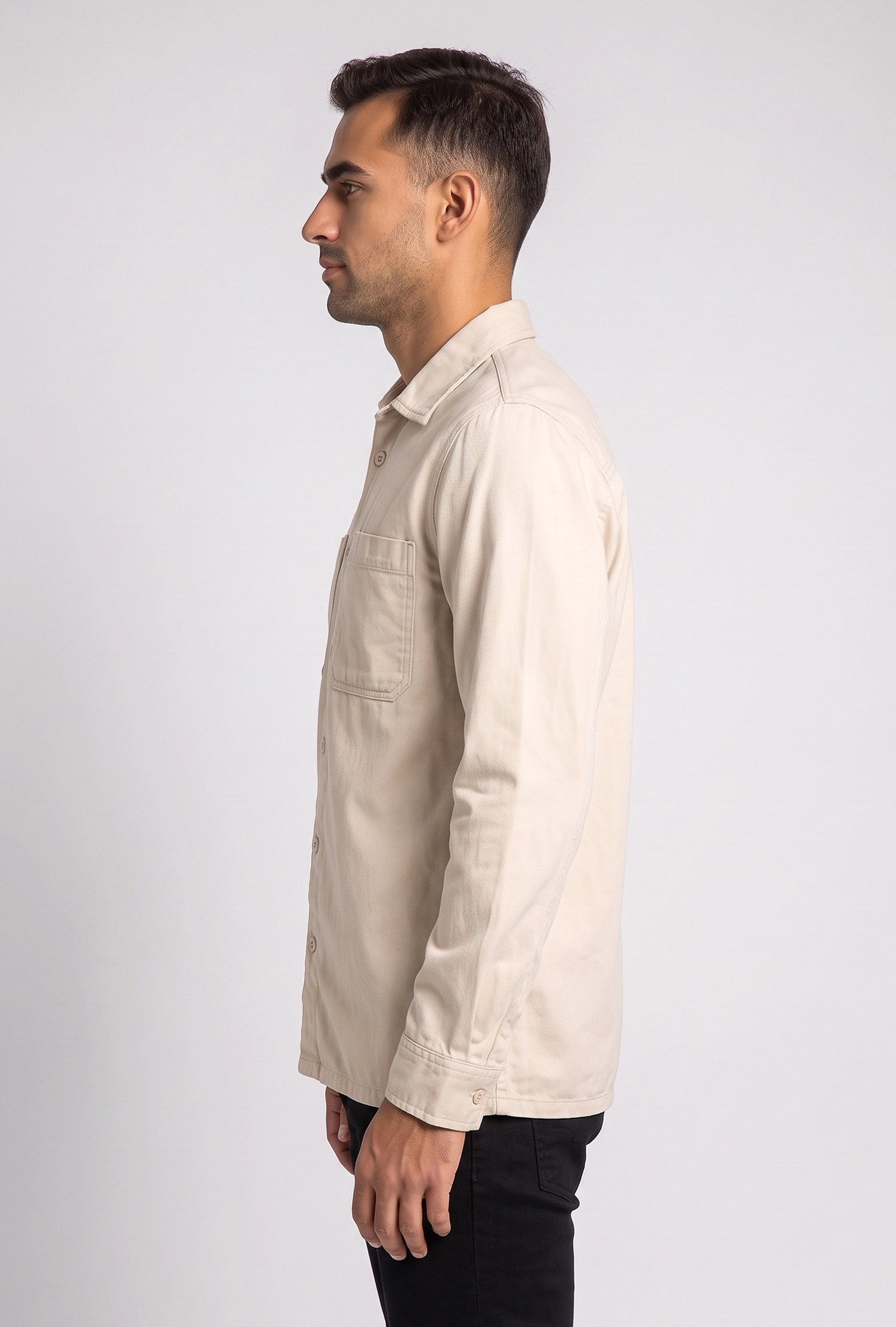 Men Regular Fit Plain Long Sleeve Casual Shirt, Beige