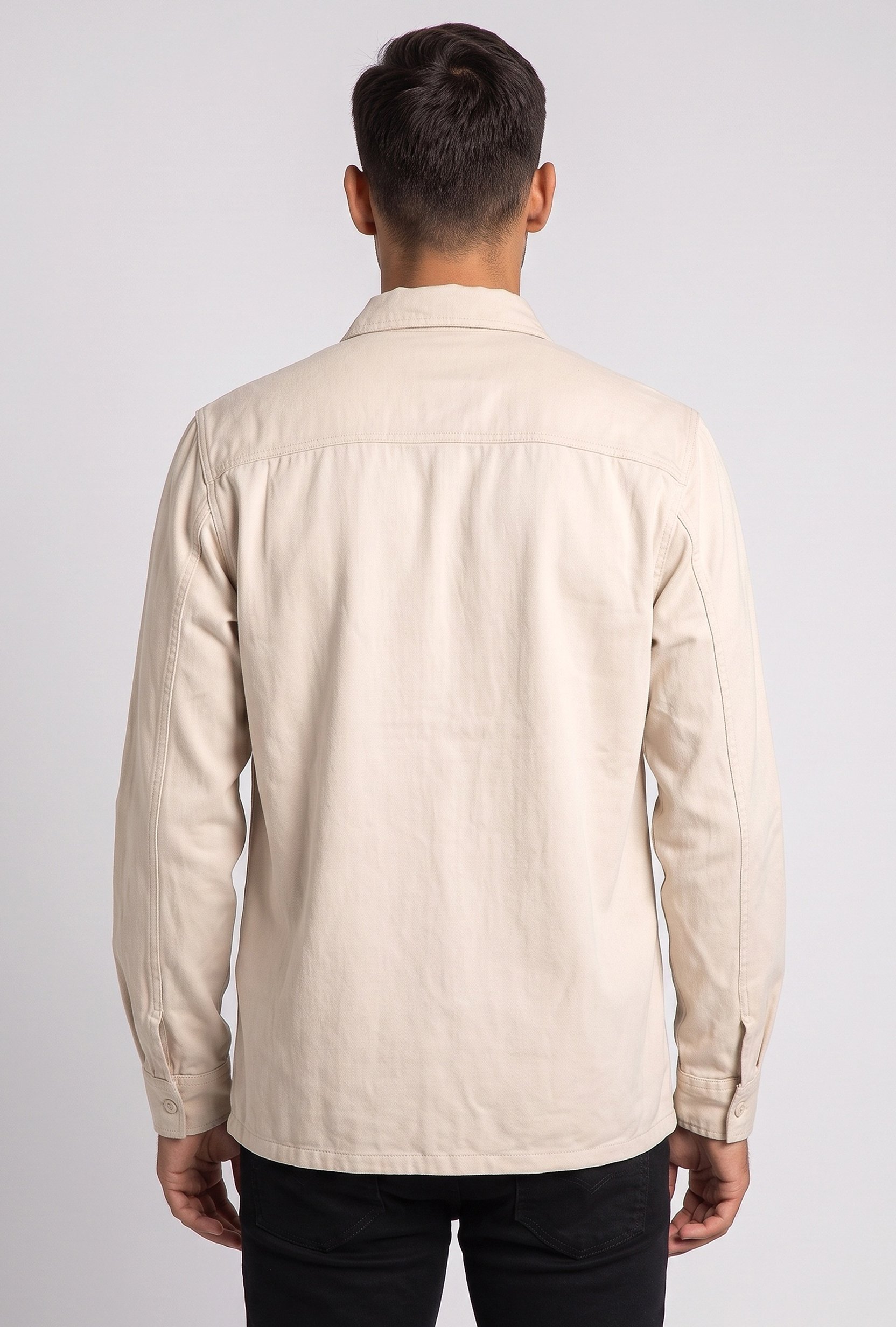 Men Regular Fit Plain Long Sleeve Casual Shirt, Beige