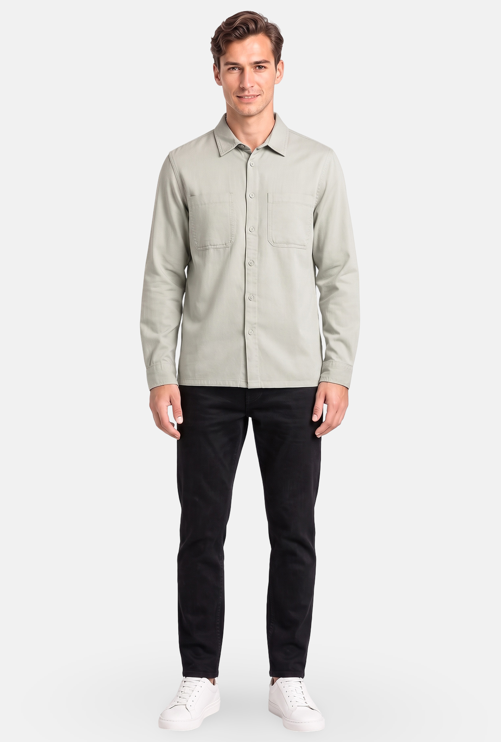 Men Regular Fit Plain Long Sleeve Casual Shirt, Sage Green