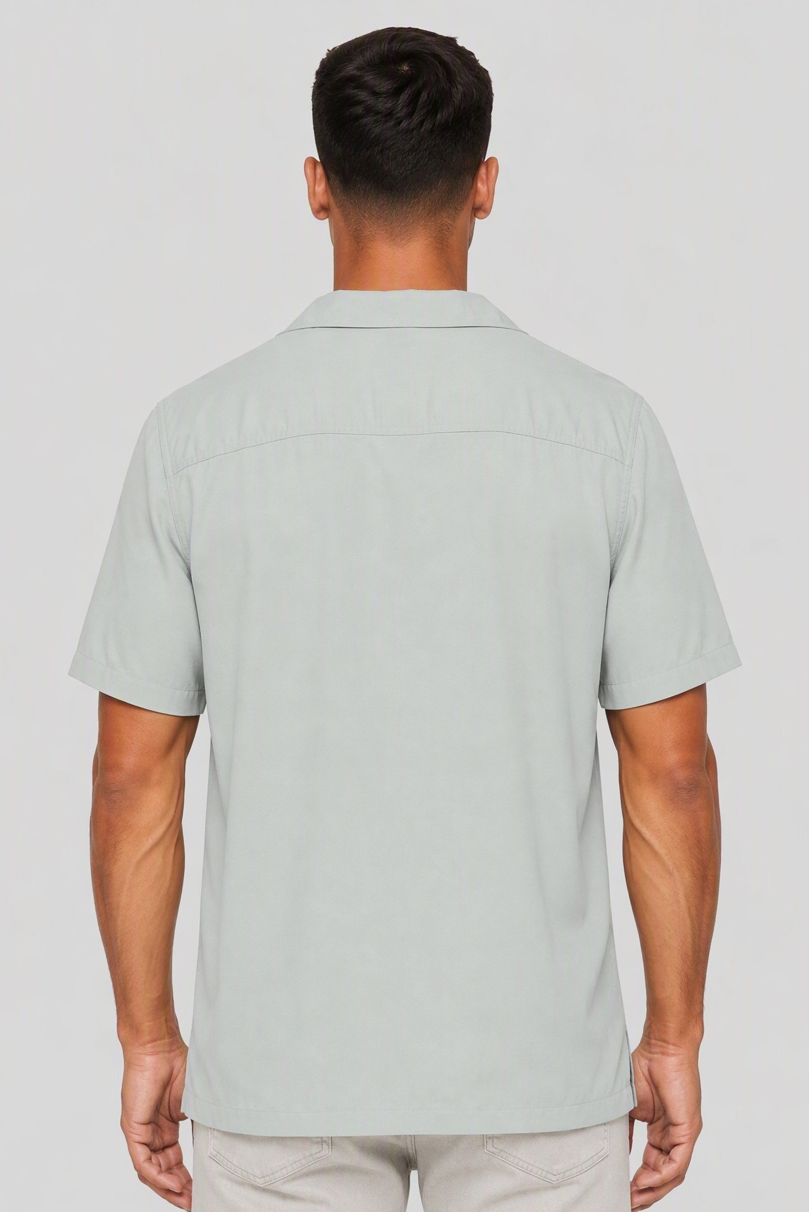 Men Regular Fit Plain Short Sleeve Casual Shirt, Sage Green