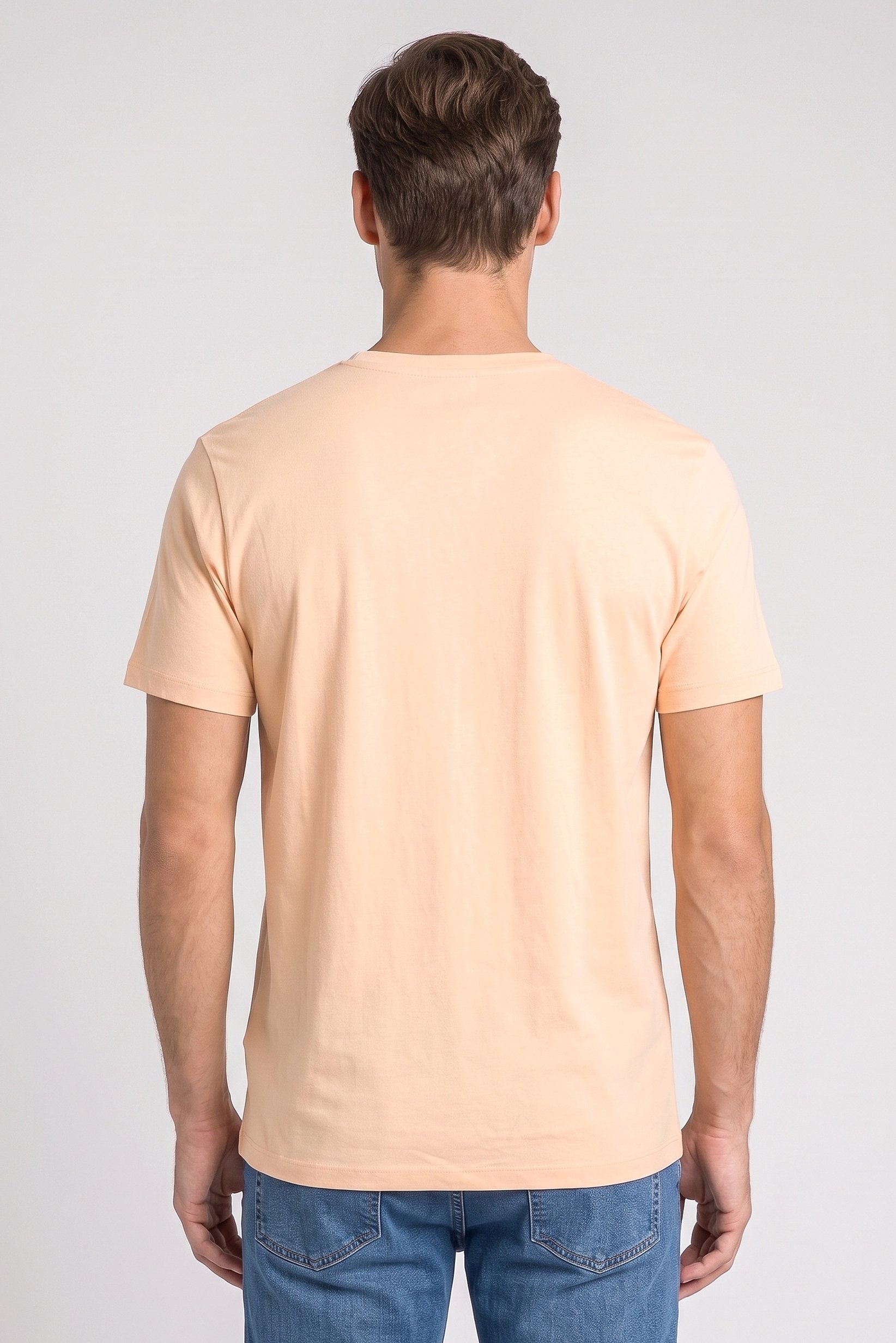 Men V-Neck Short Sleeve Plain T-Shirt, Peach