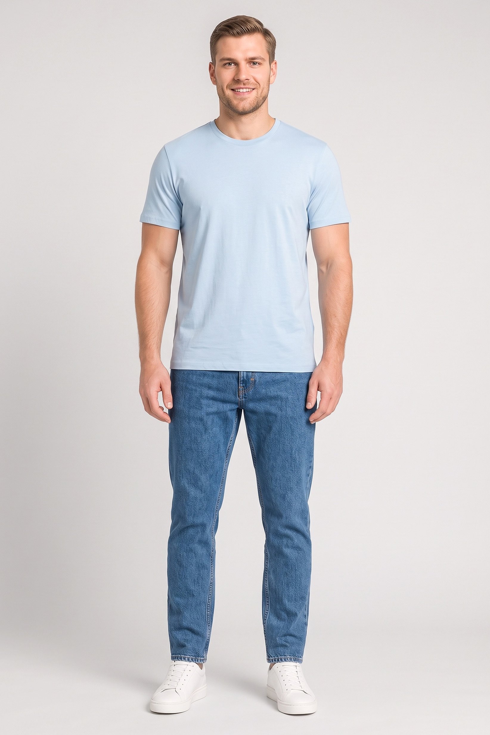 Men Crew Neck Short Sleeve Plain T-Shirt, Sky Blue