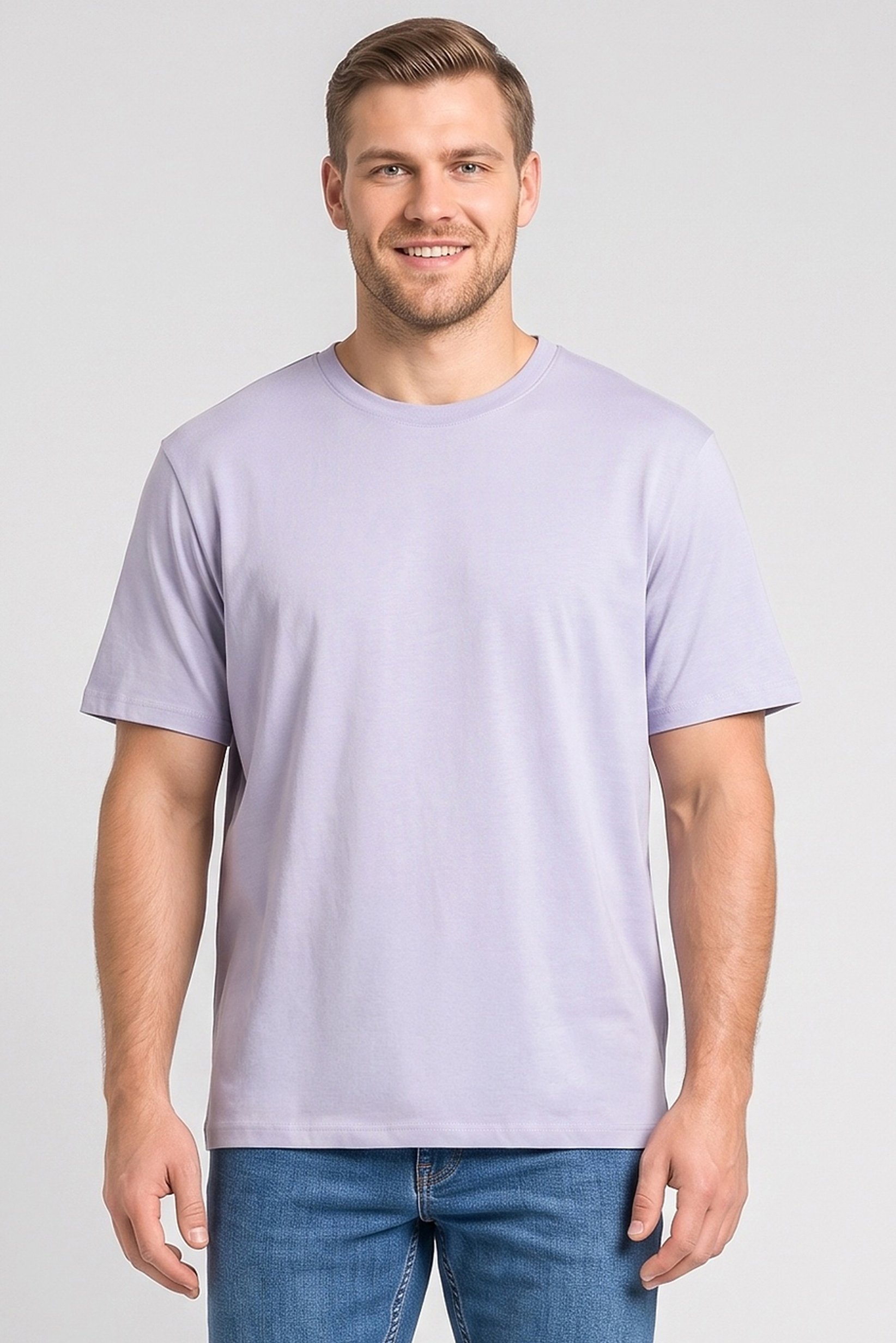 Men Crew Neck Short Sleeve Solid T-Shirt, Lavender