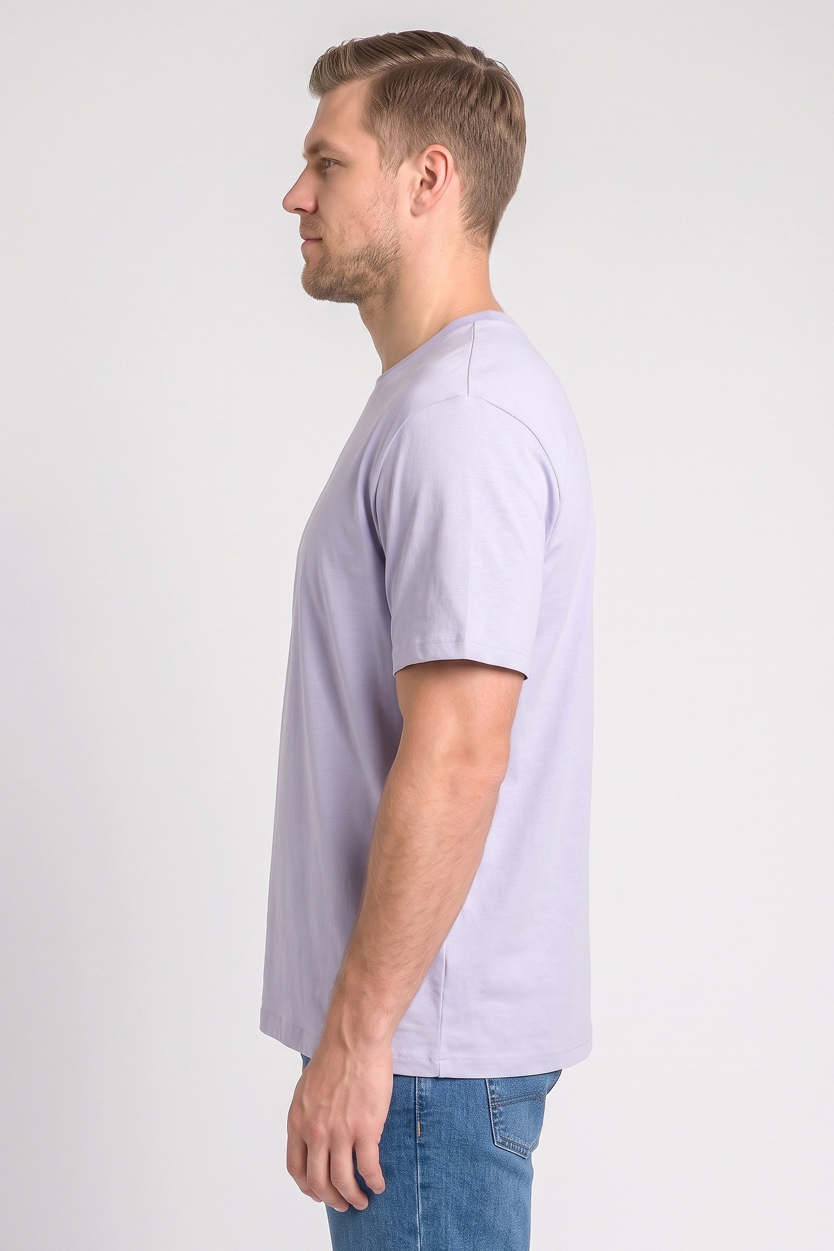 Men Crew Neck Short Sleeve Solid T-Shirt, Lavender