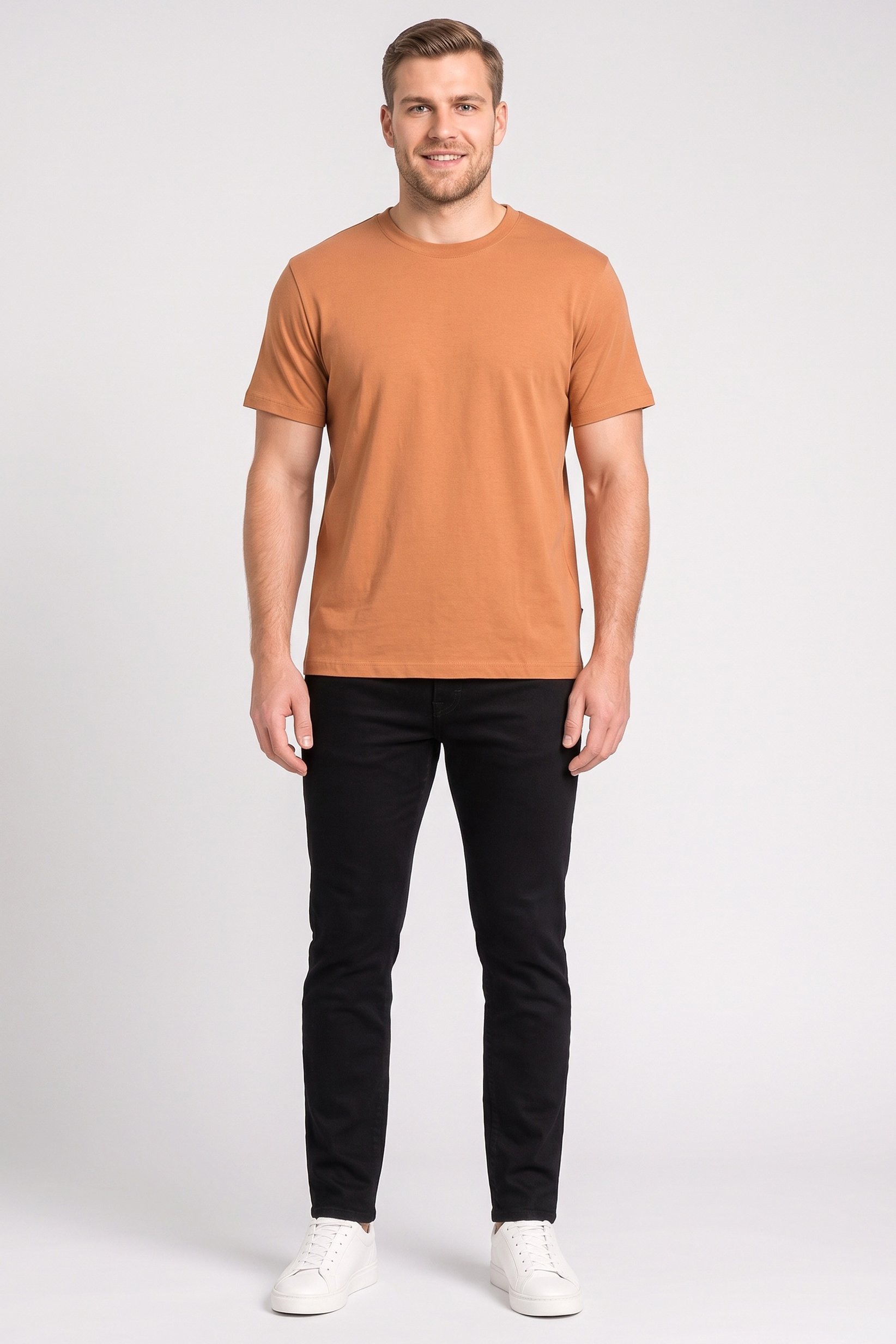 Men Crew Neck Short Sleeves Solid T-Shirt, Brown