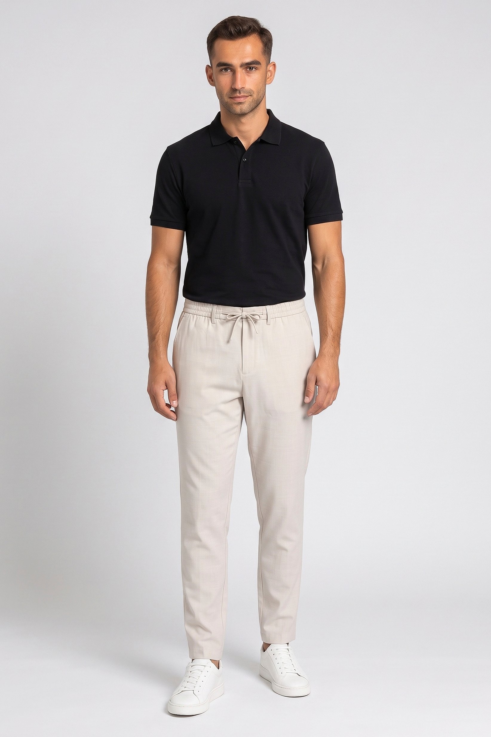Men Regular Fit Solid Straight Leg Pants, Beige
