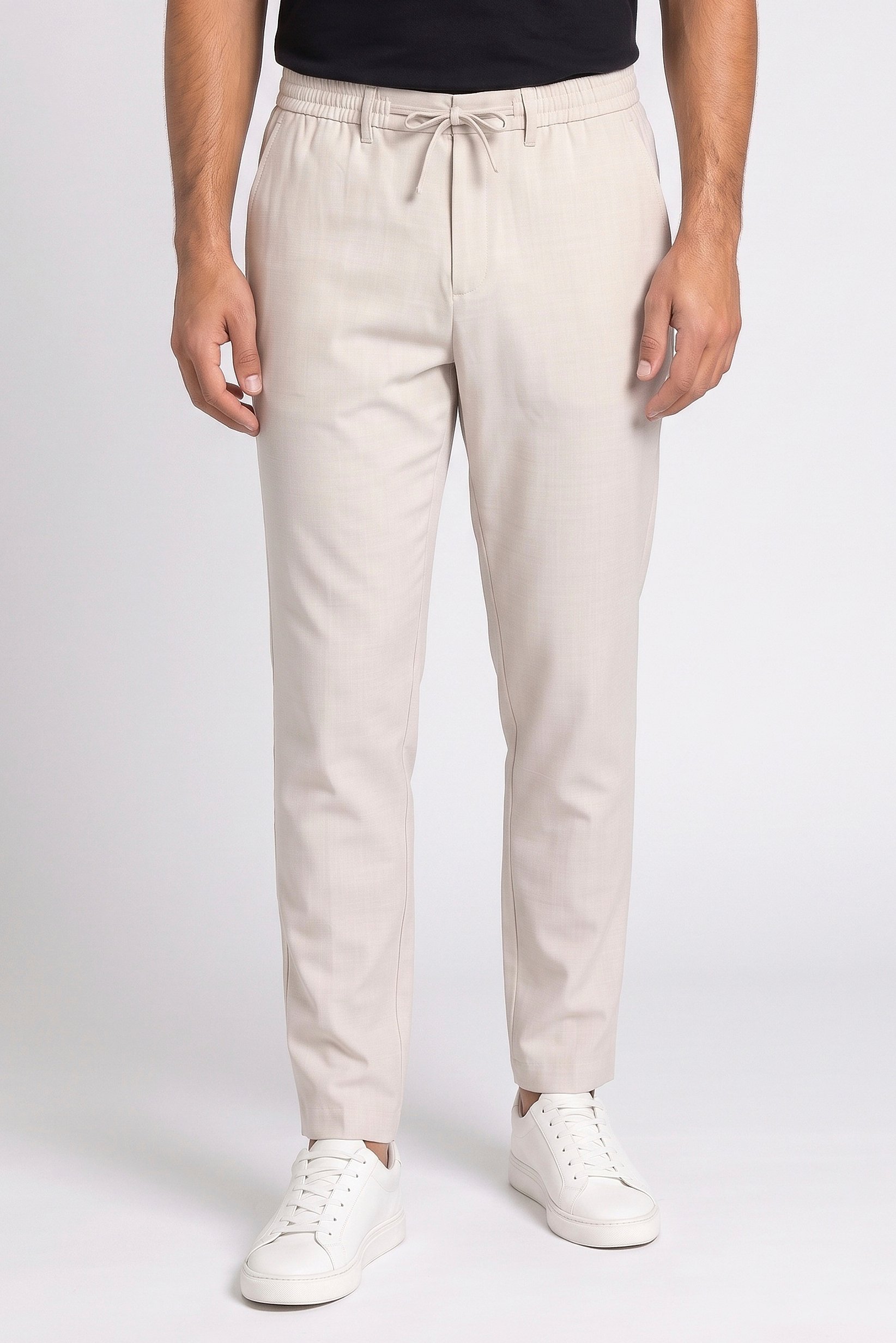 Men Regular Fit Solid Straight Leg Pants, Beige