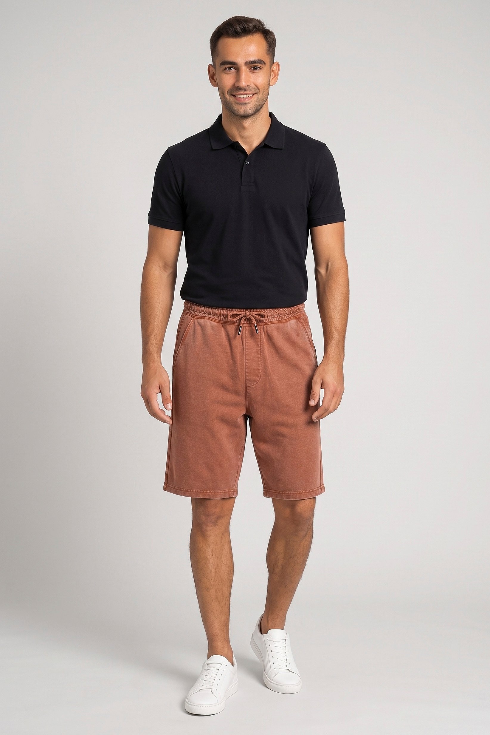 Men Plain Basic Shorts, Rust
