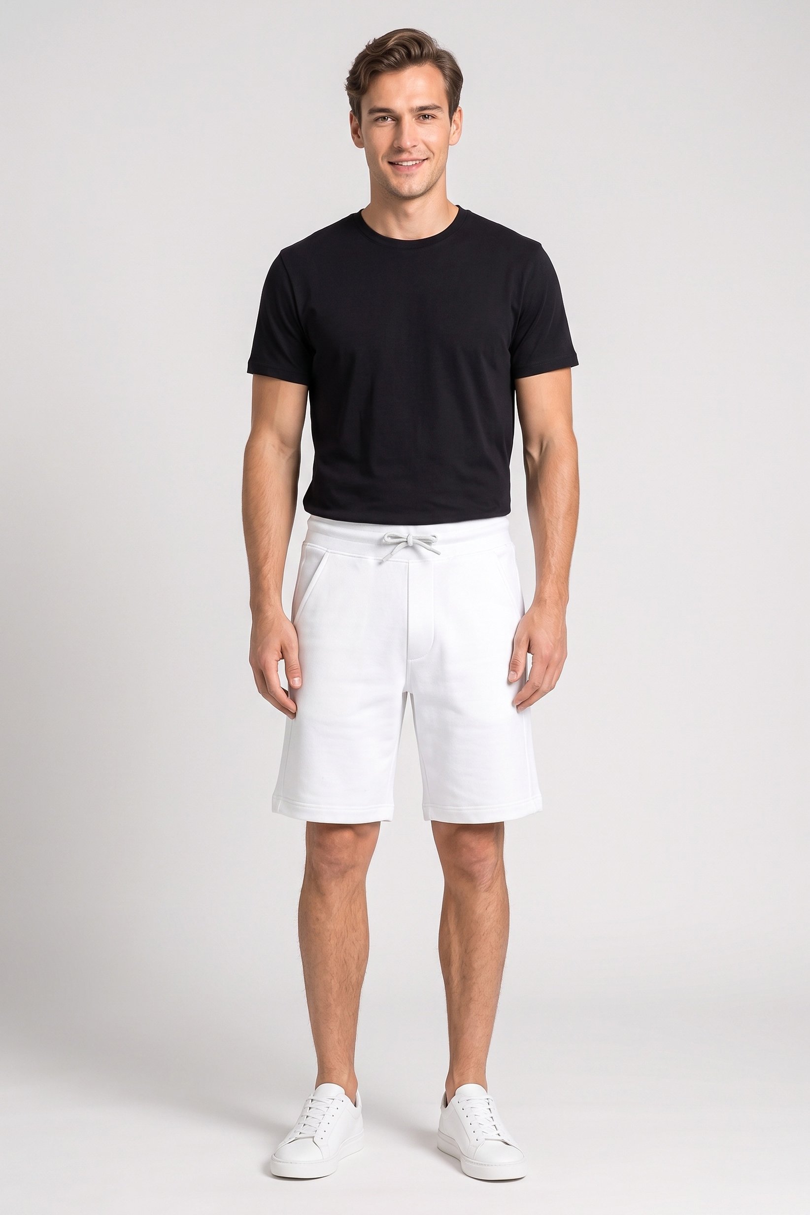 Men Solid Basic Shorts, White