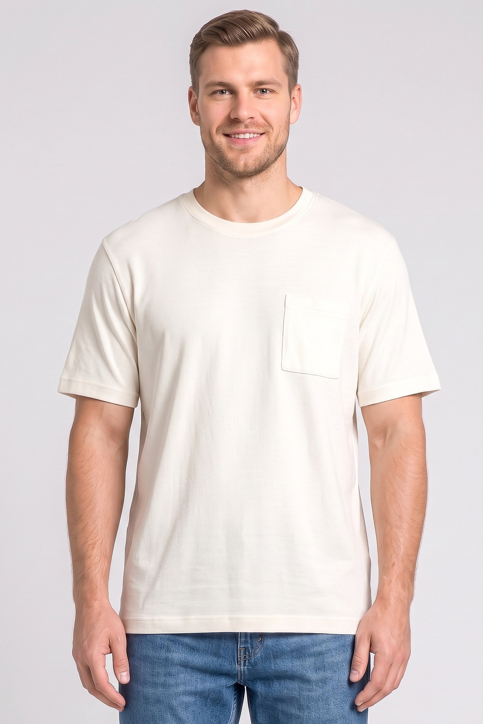 Men Crew Neck Short Sleeve Textured T-Shirt, Off White