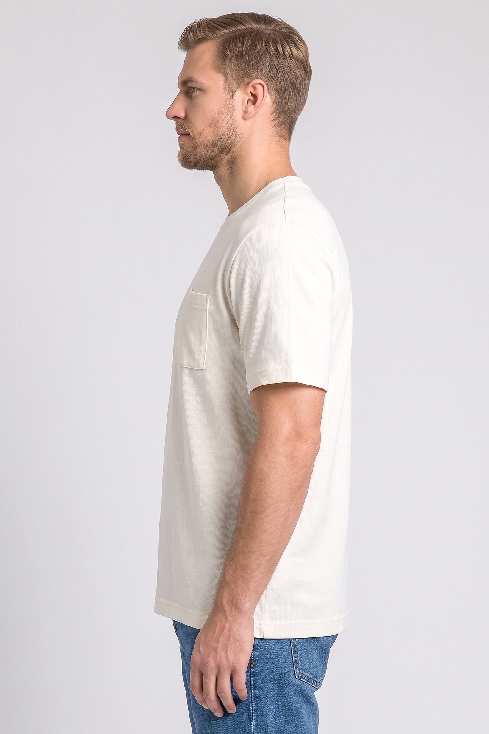 Men Crew Neck Short Sleeve Textured T-Shirt, Off White