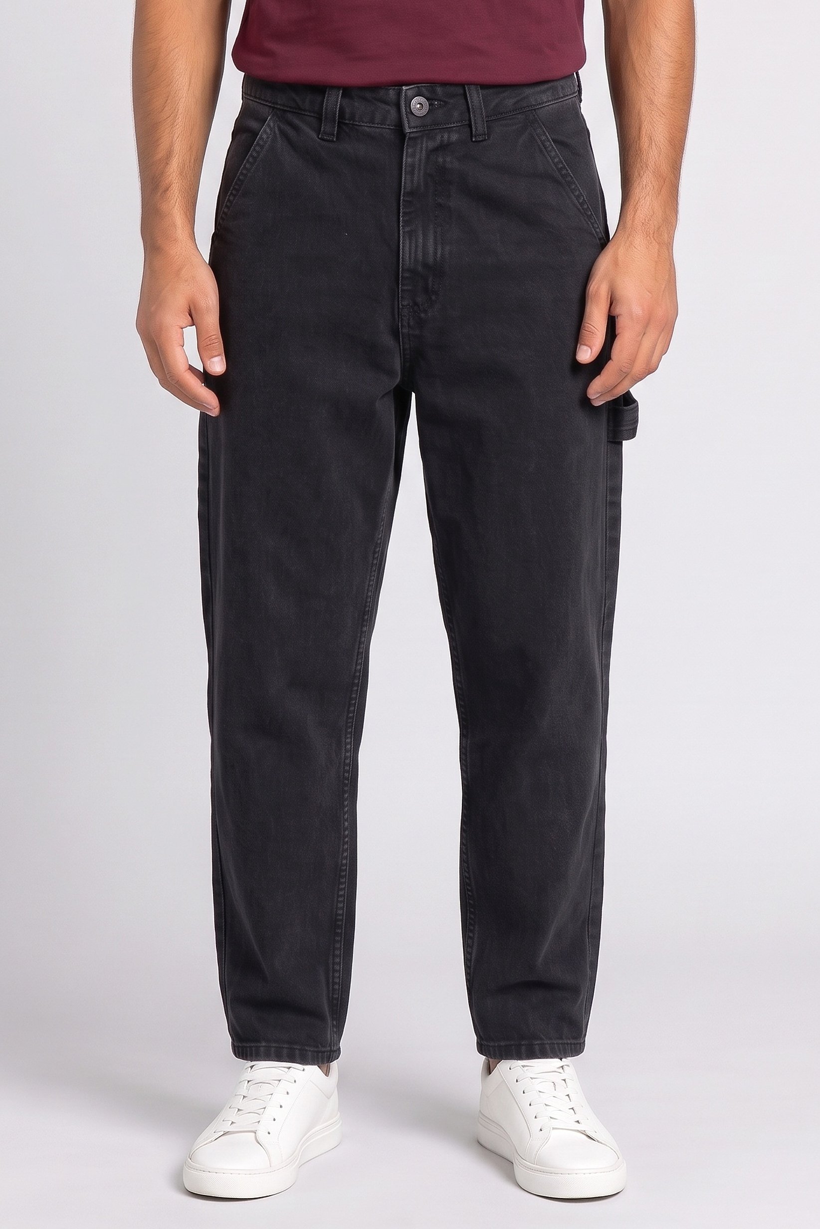 Men Skater Fit Washed Non Stretchable Jeans, Black