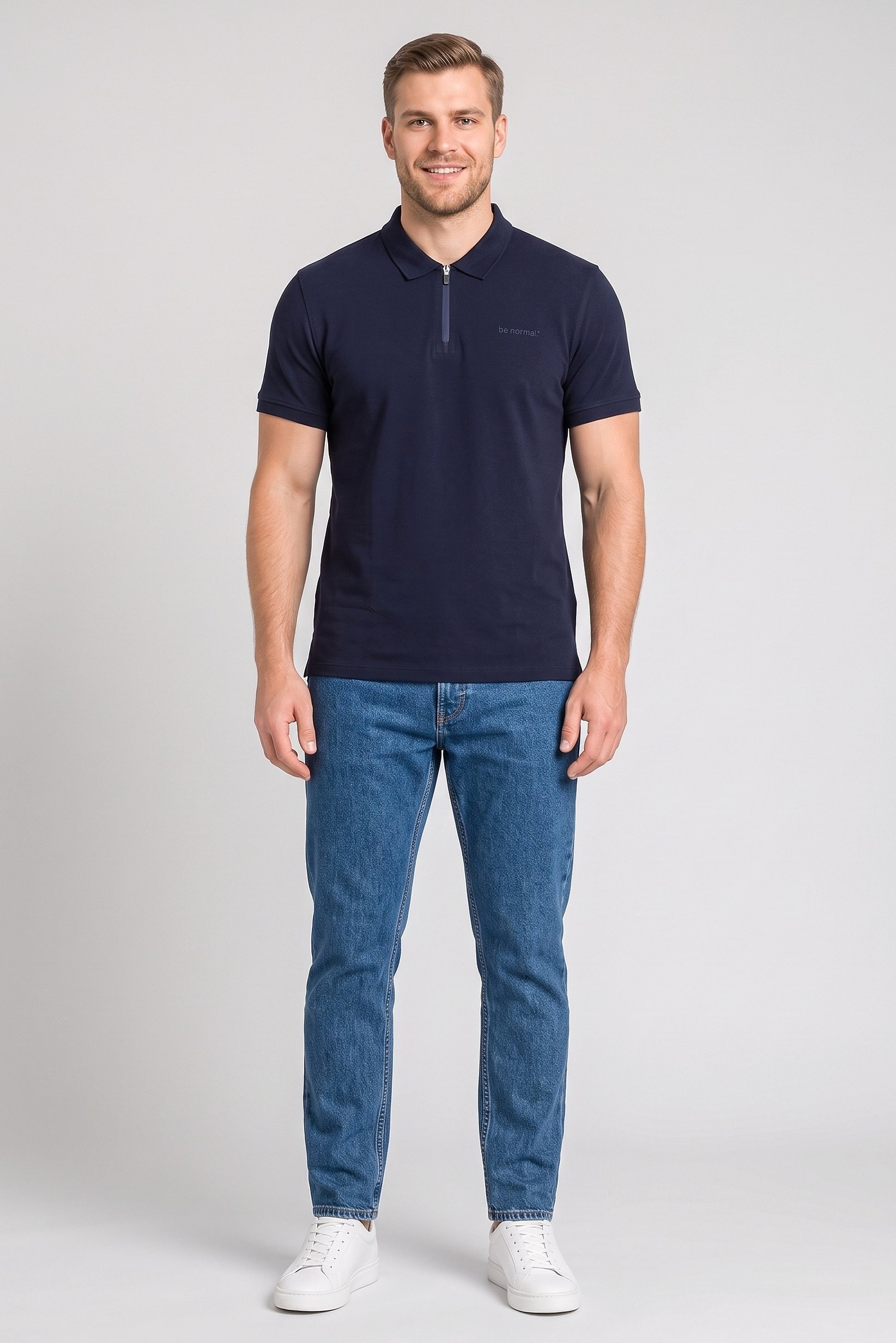 Men Regular Fit Short Sleeve Embroidered Polo Shirt, Dark Navy