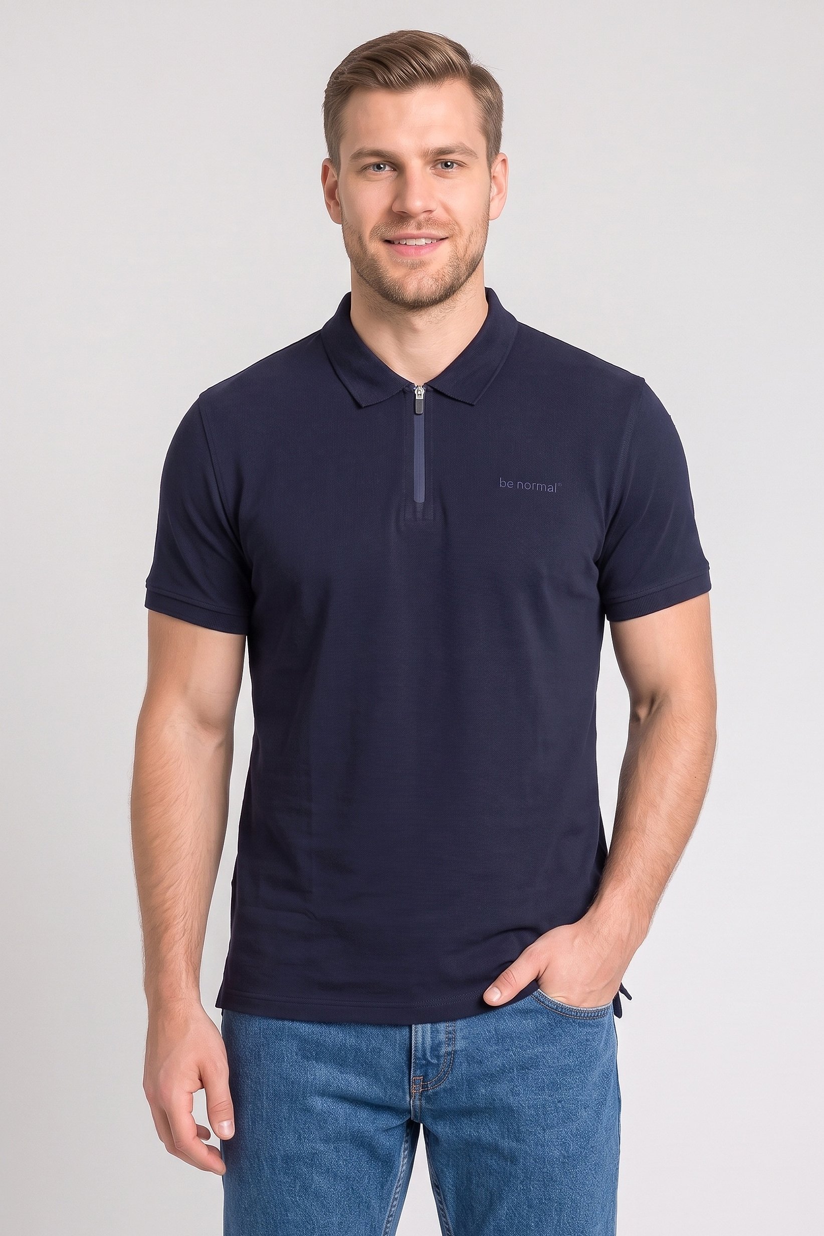 Men Regular Fit Short Sleeve Embroidered Polo Shirt, Dark Navy
