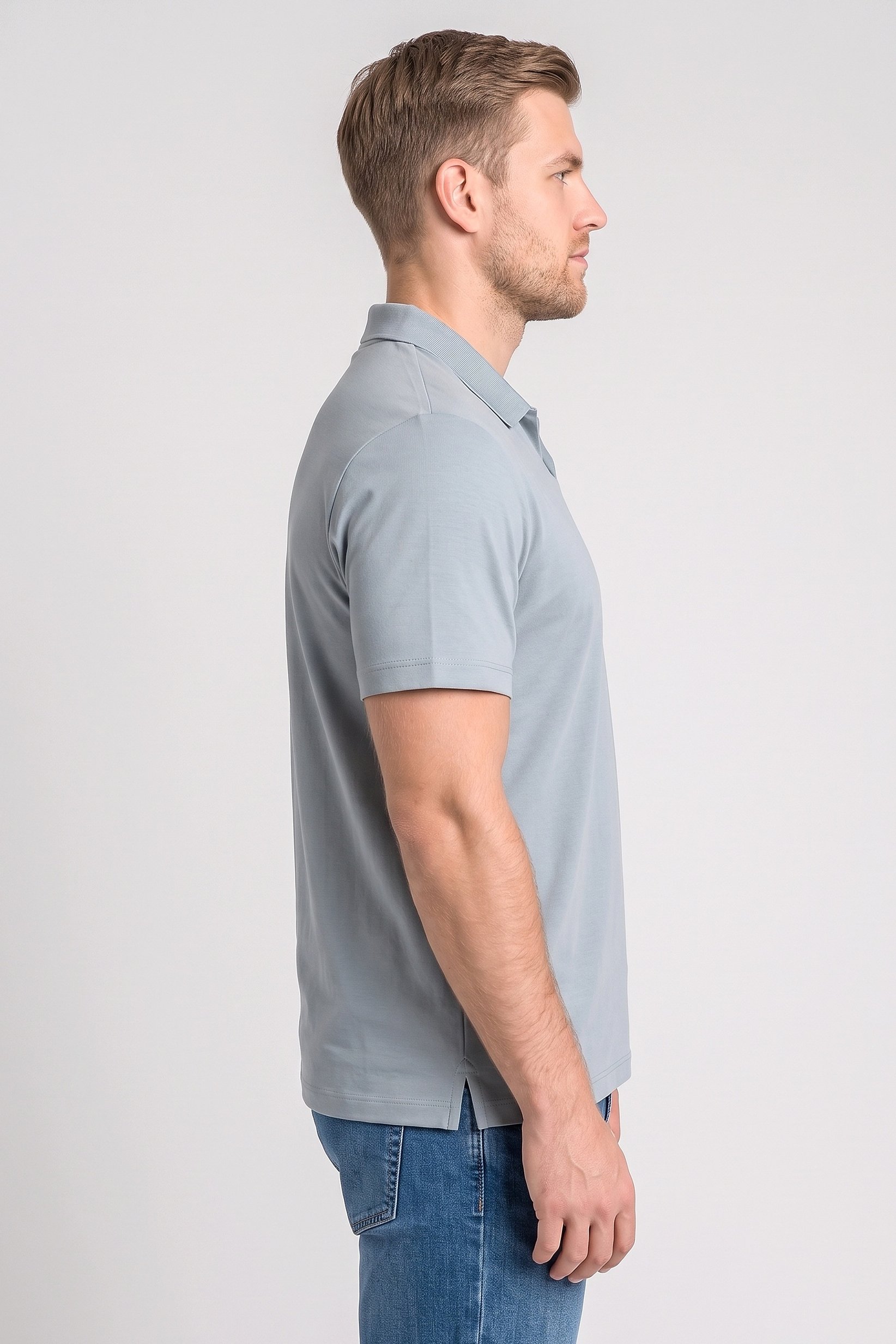 Men Regular Fit Short Sleeve Plain Polo Shirt, Dusty Grey