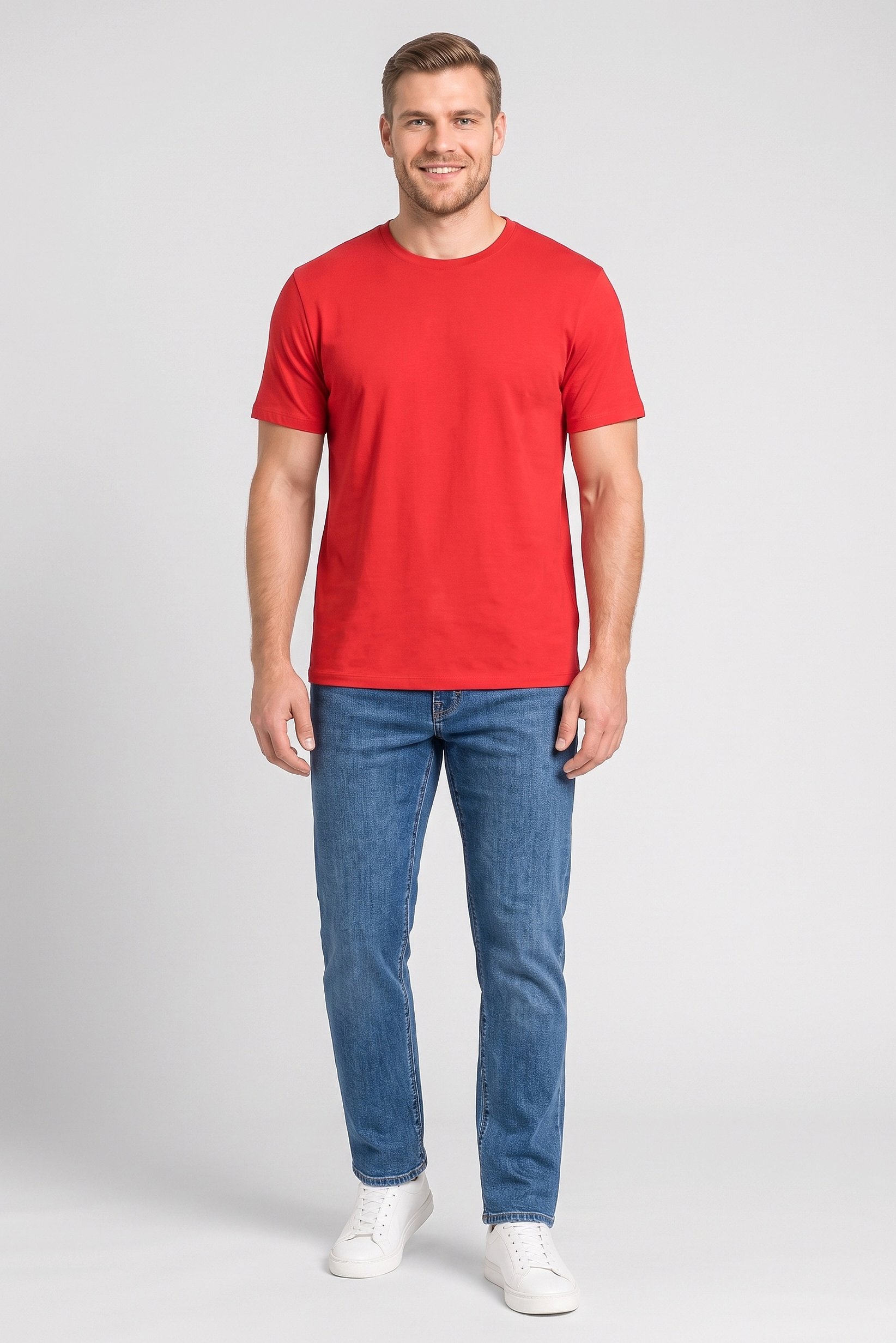 Men Crew Neck Short Sleeves Solid T-shirt, Red