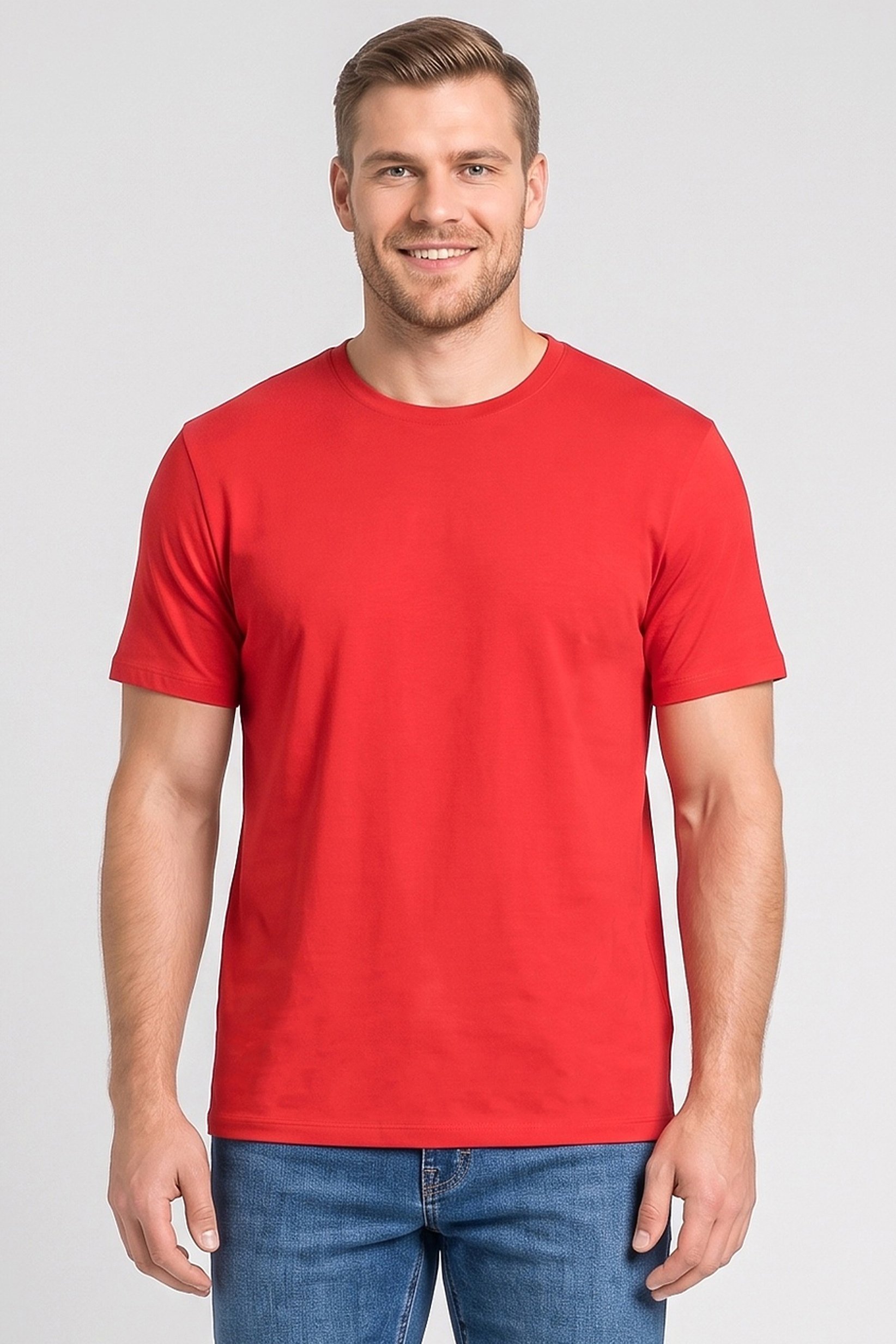 Men Crew Neck Short Sleeves Solid T-shirt, Red