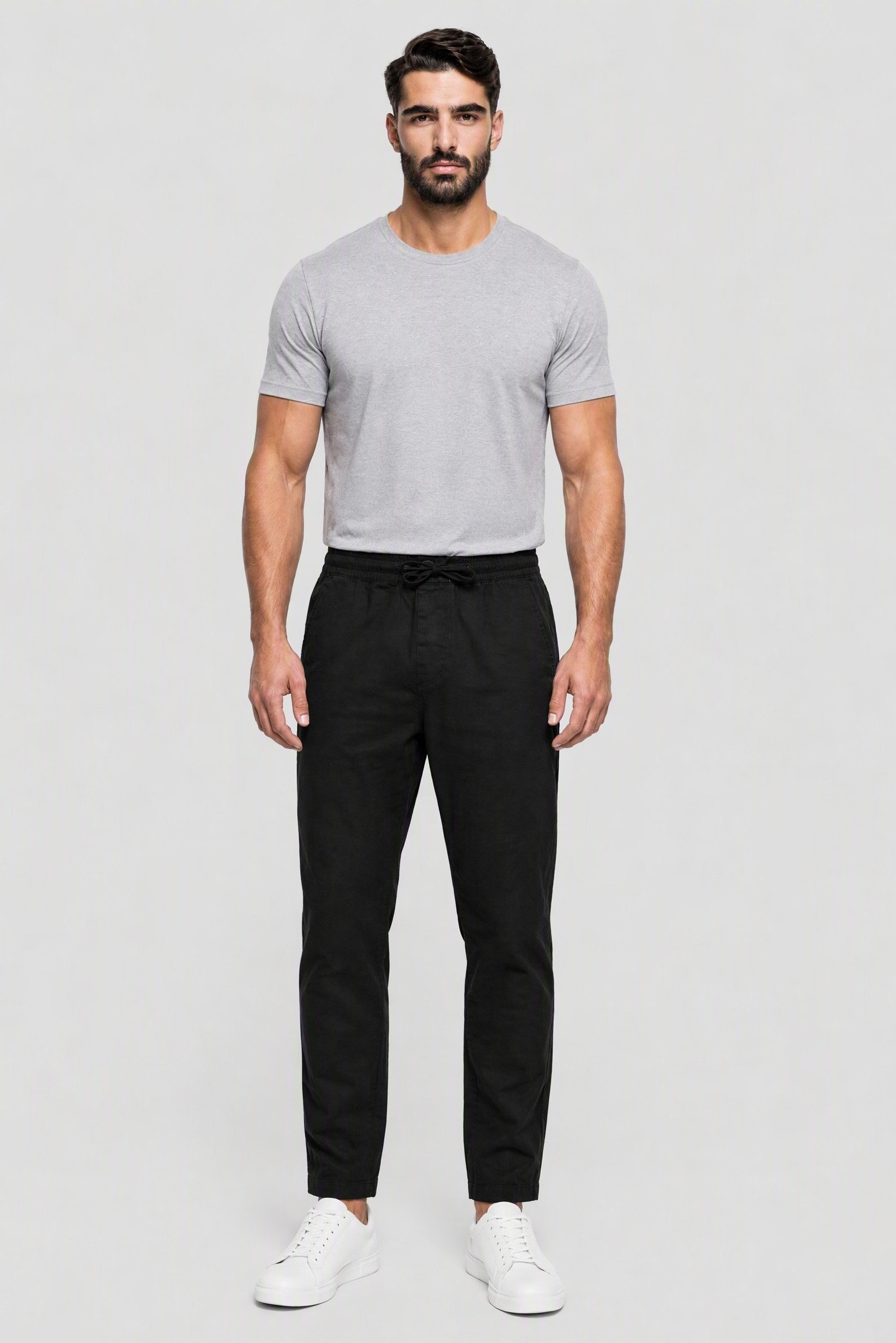 Men Regular Fit Solid Straight Leg Pants, Black