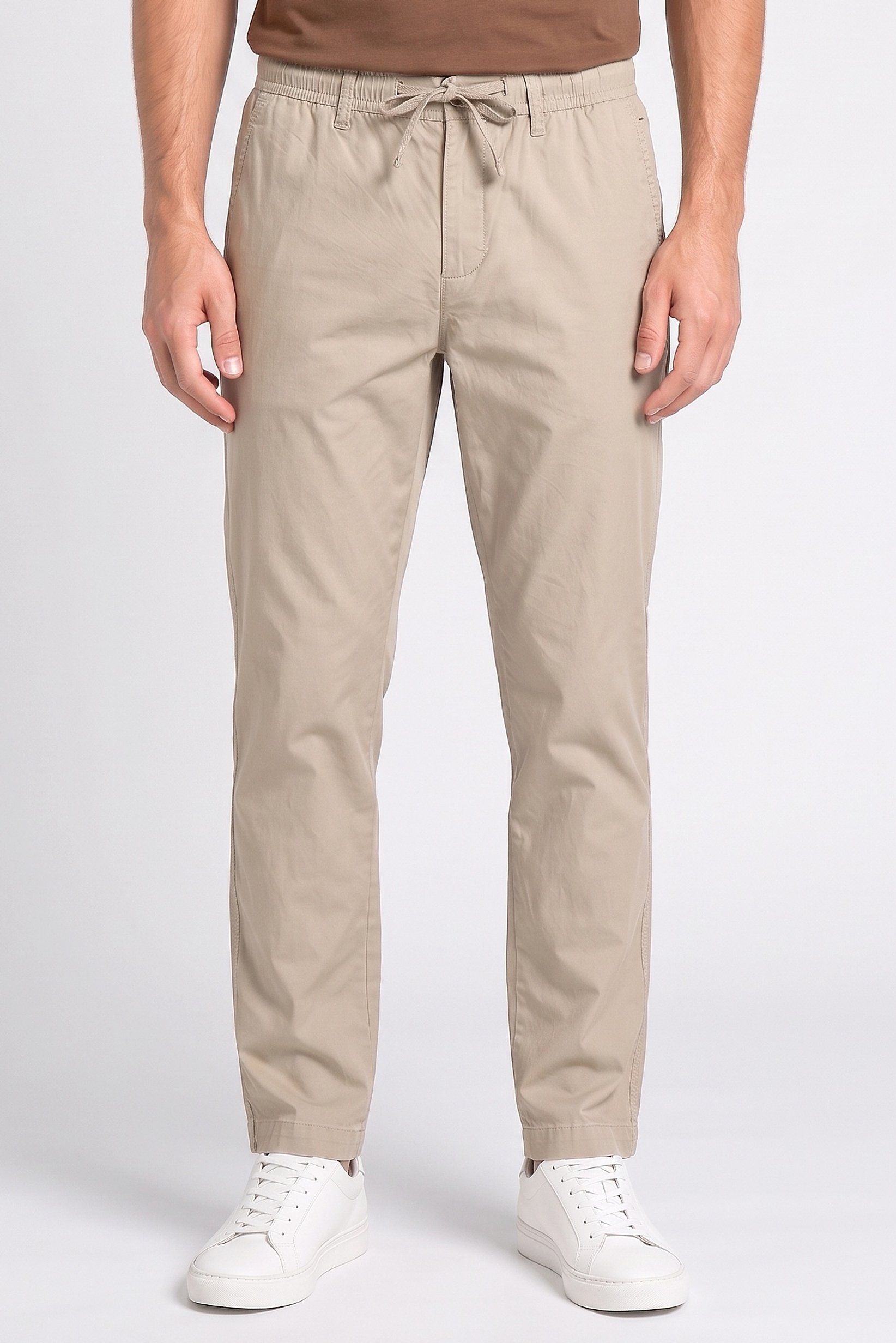 Men Regular Fit Solid Straight Leg Pants, Khaki
