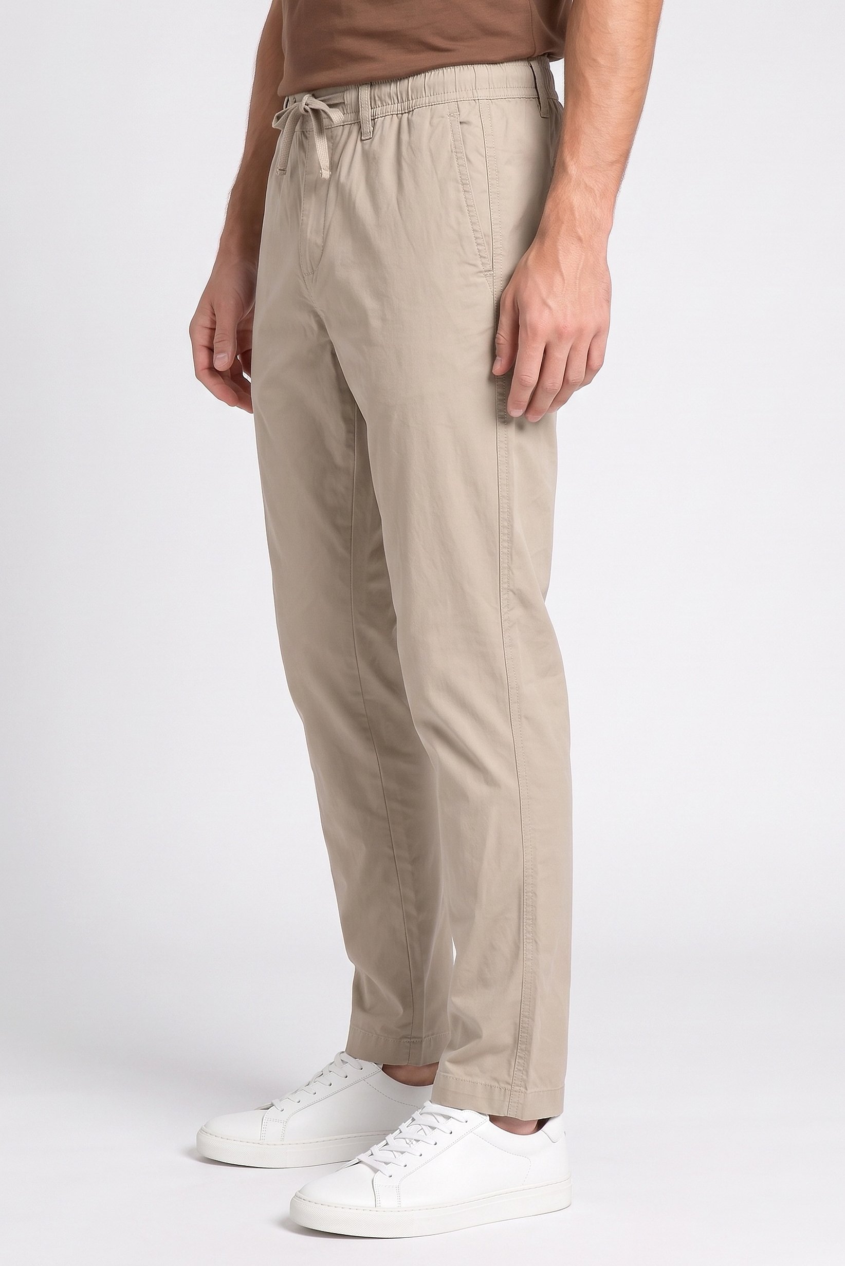 Men Regular Fit Solid Straight Leg Pants, Khaki
