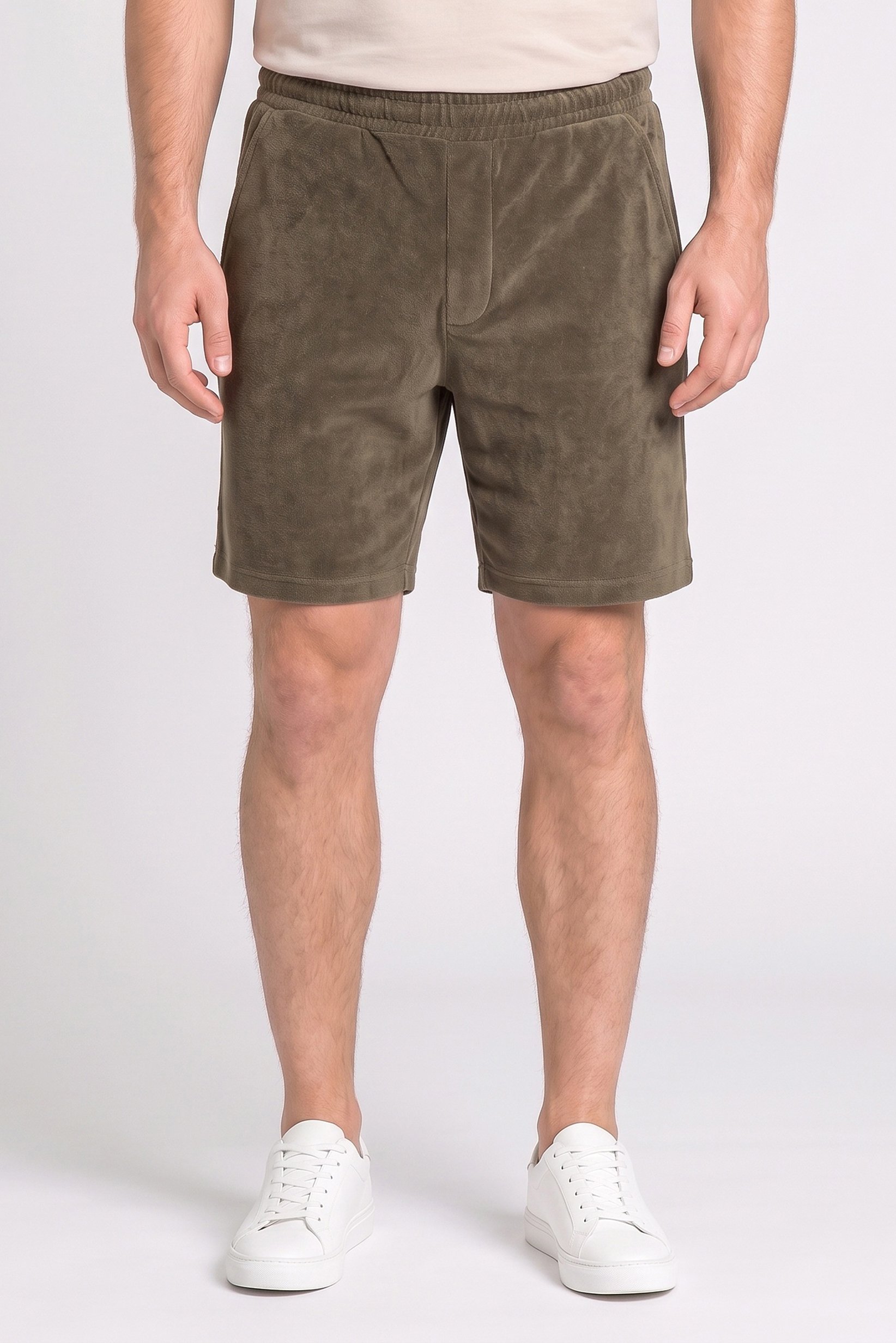 Men Regular Fit Textured Basic Shorts, Khaki